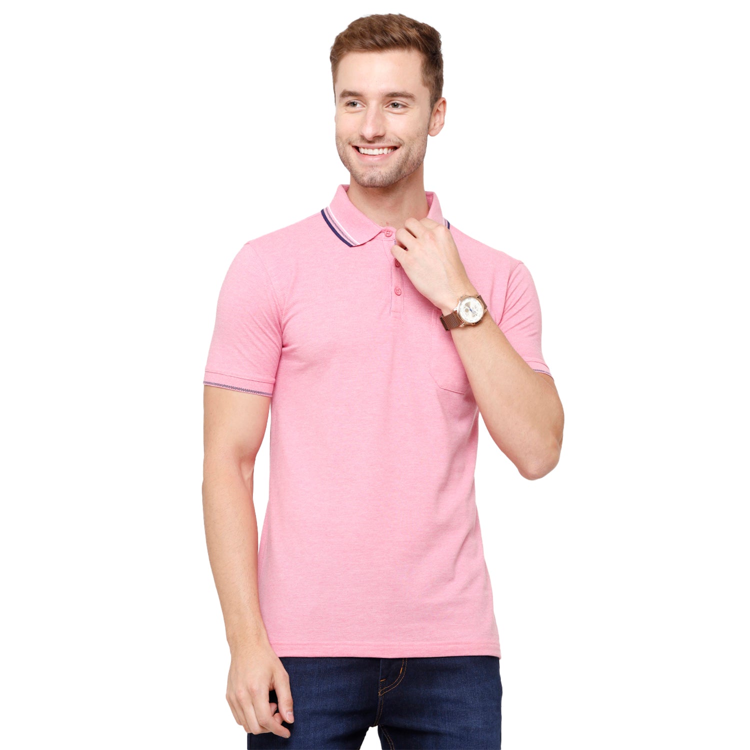 Classic polo Men's Pink Melange Polo Half Sleeve Slim Fit T-Shirt - Toza-Pink Mel T-shirt Classic Polo 