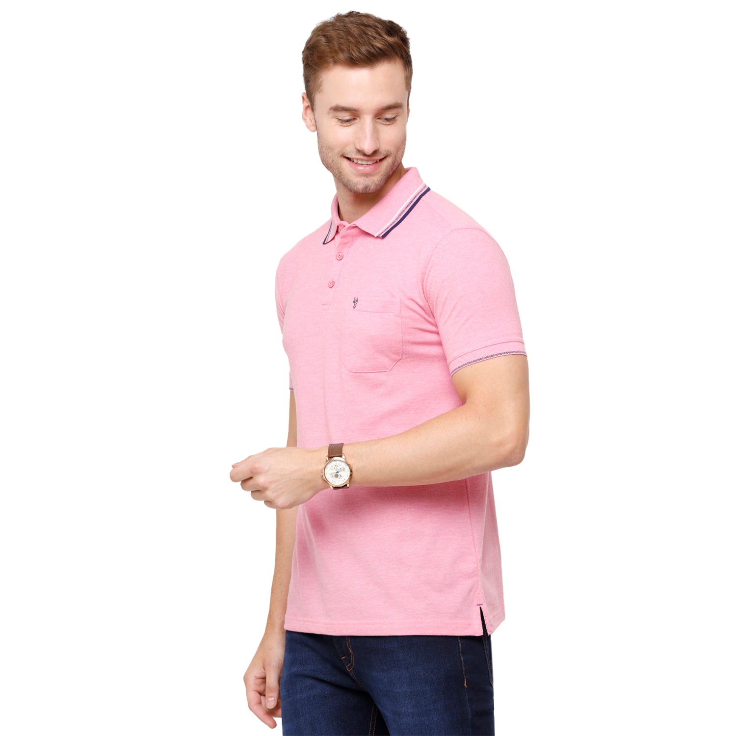 Classic polo Men's Pink Melange Polo Half Sleeve Slim Fit T-Shirt - Toza-Pink Mel T-shirt Classic Polo 