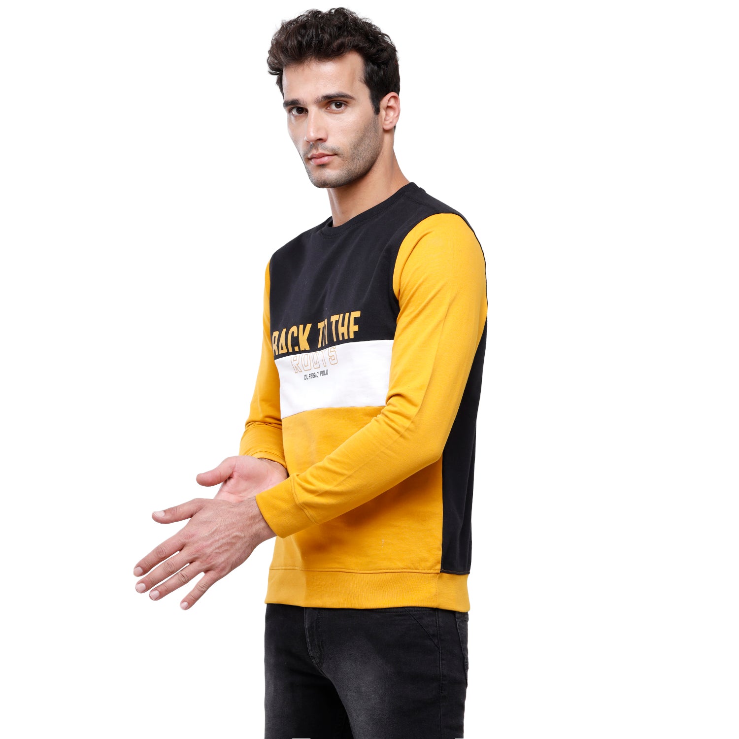 Classic Polo Men's Color Block Full Sleeve Navy & Yellow Sweat Shirt - CPSS-314 B Sweat Shirts Classic Polo 