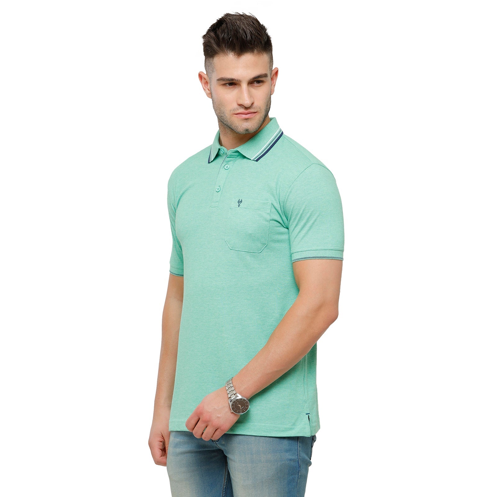 Classic polo Men's Turquoise Melange Polo Half Sleeve Slim Fit T-Shirt - Toza-Aqua Mel T-shirt Classic Polo 