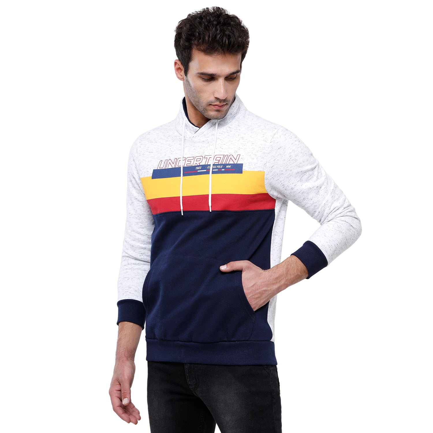 Classic Polo Men's Color Block Full Sleeve White & Navy H Neck Sweat Shirt - CPSS-324 A Sweat Shirts Classic Polo 