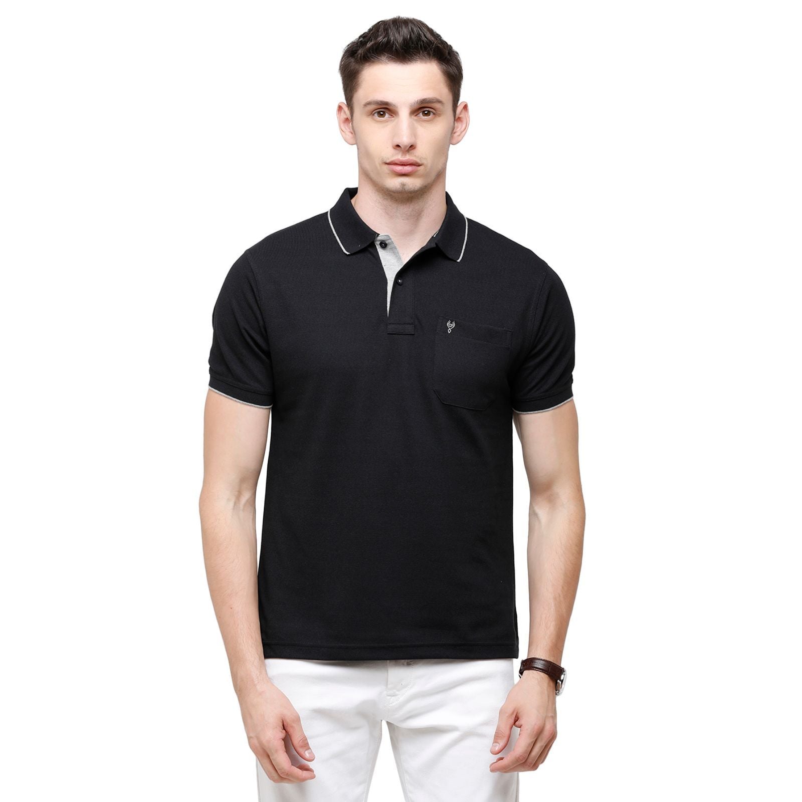 Classic polo Men's Black Smart Double Pique Polo Half Sleeve Authentic Fit T-Shirt Nova - Black T-Shirt Classic Polo 