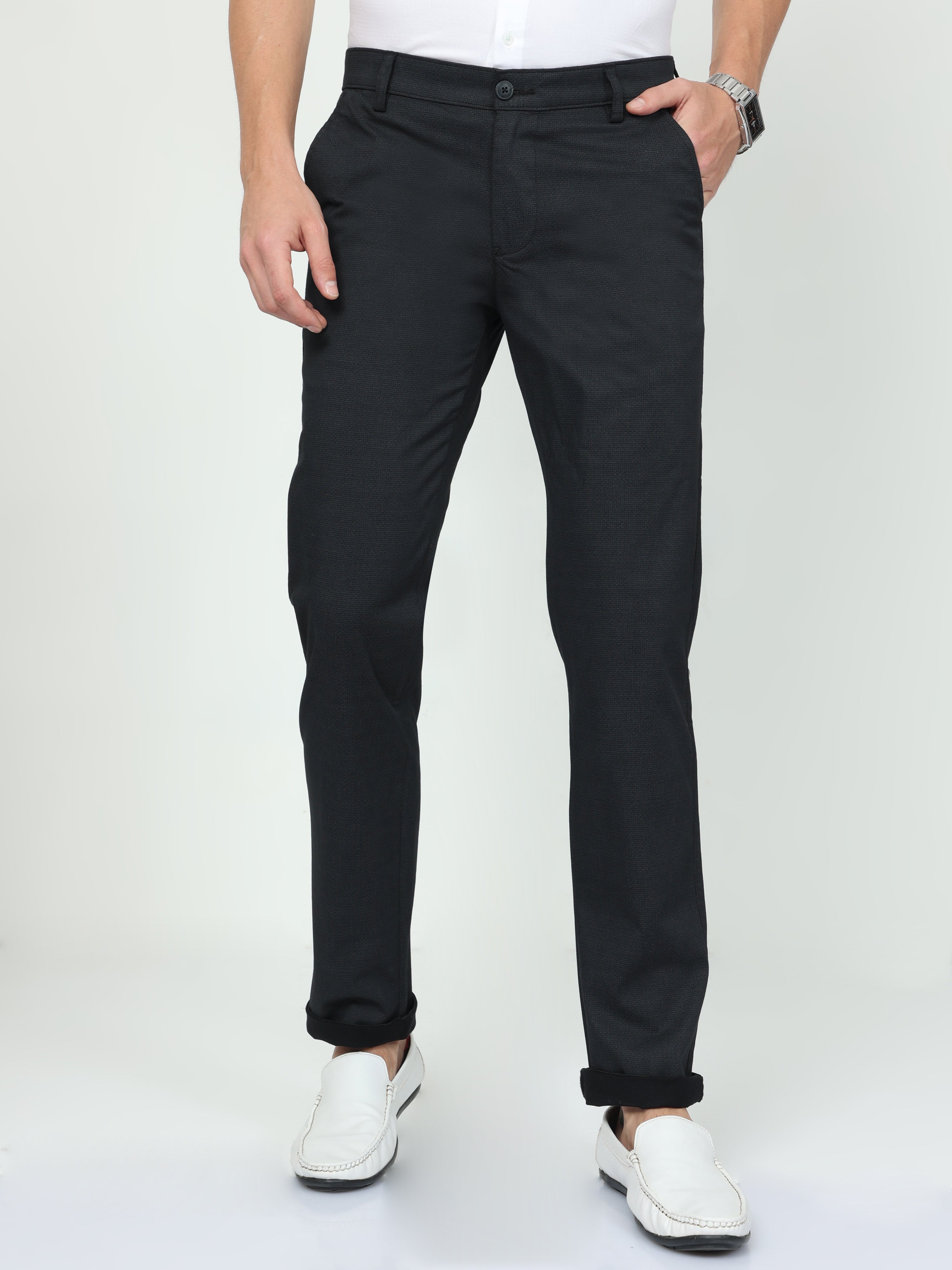 CP BRO Mens Chiesel Fit Solid Black Color Trousers | Tbo2-12 C-Blk-Cf-Ly