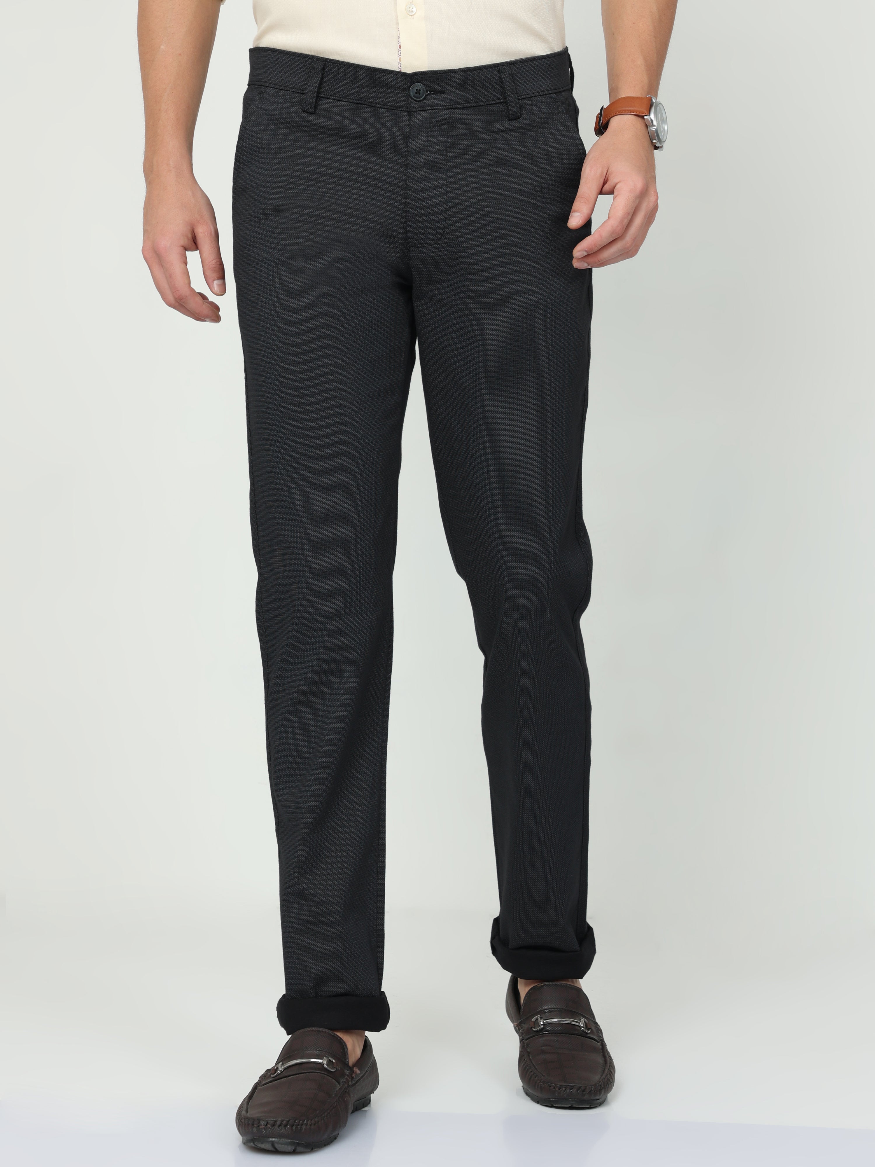 CP BRO Mens Chiesel Fit Solid Black Color Trousers | Tbo2-13 A-Blk-Cf-Ly