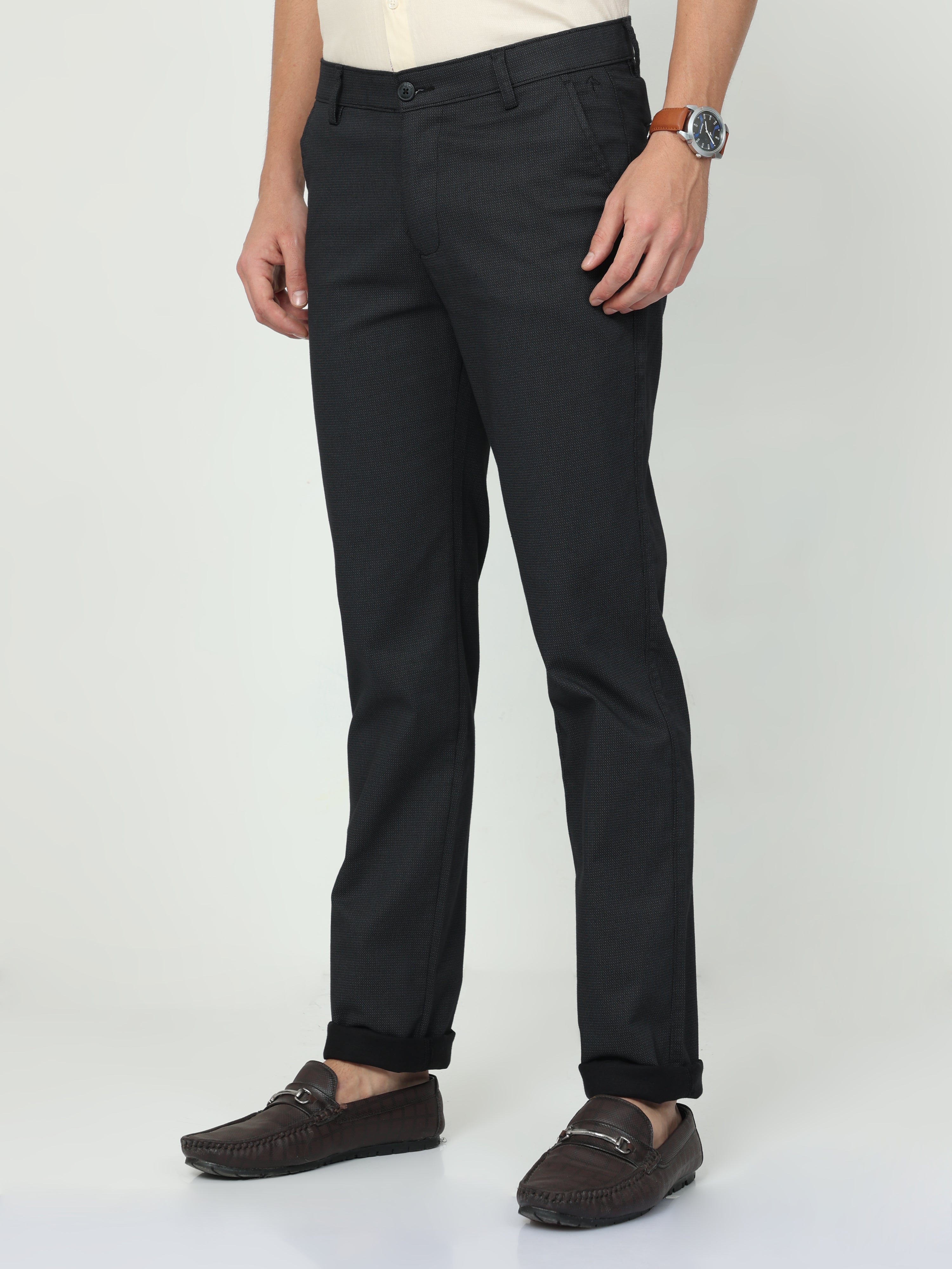 CP BRO Mens Chiesel Fit Solid Black Color Trousers | Tbo2-13 A-Blk-Cf-Ly
