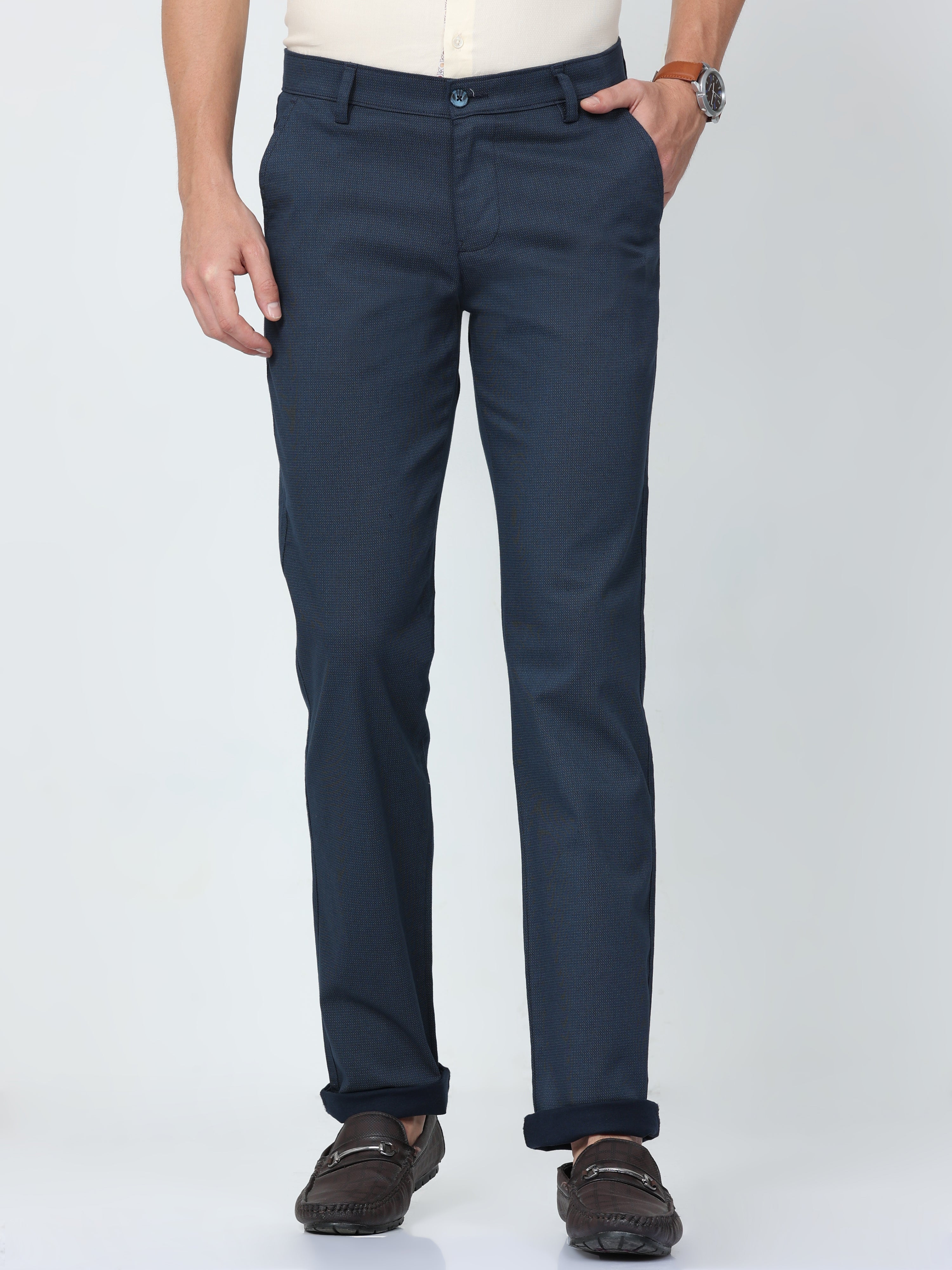 CP BRO Mens Chiesel Fit Solid Navy Color Trousers | Tbo2-13 B-Nvy-Cf-Ly