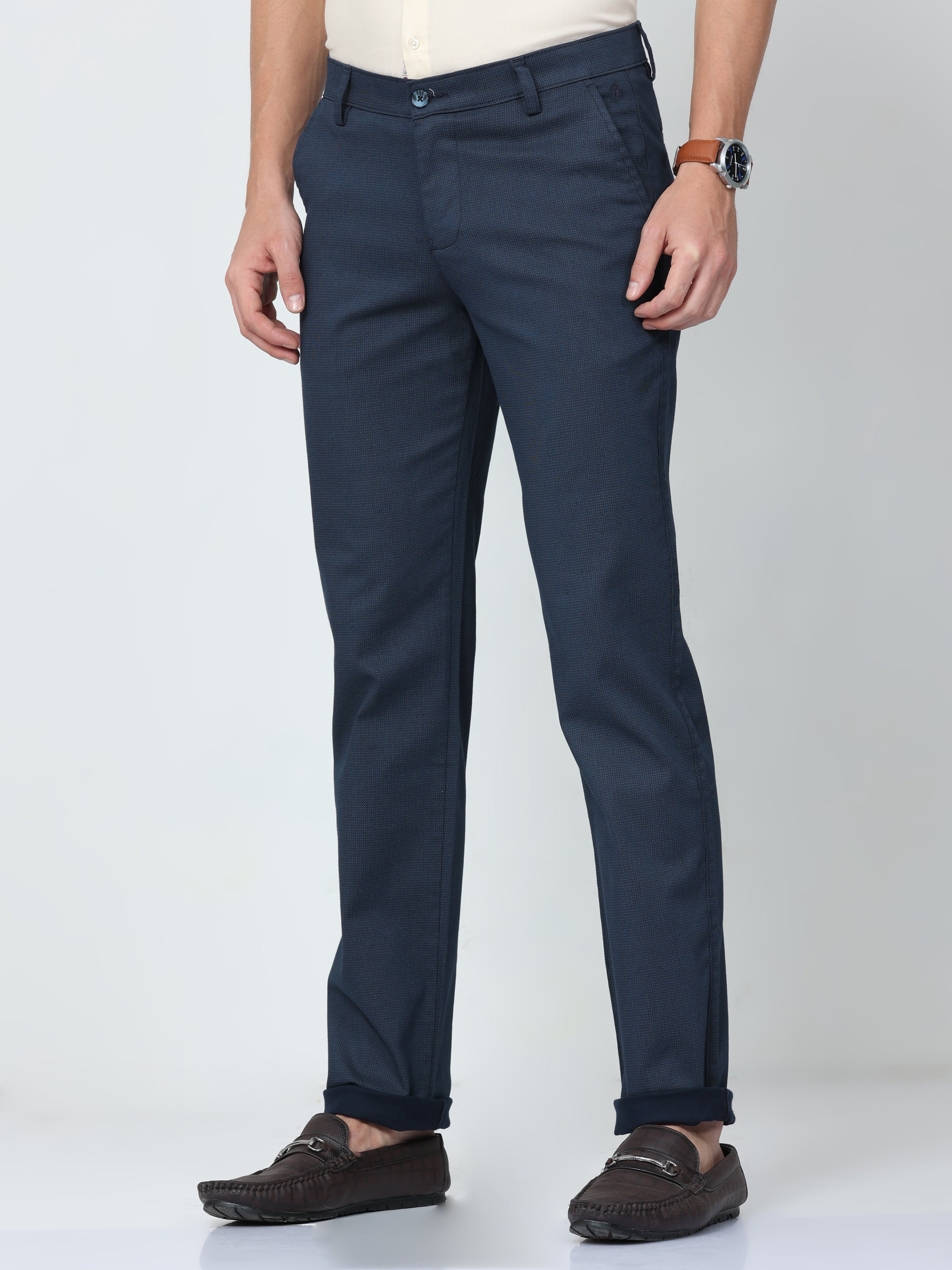 CP BRO Mens Chiesel Fit Solid Navy Color Trousers | Tbo2-13 B-Nvy-Cf-Ly