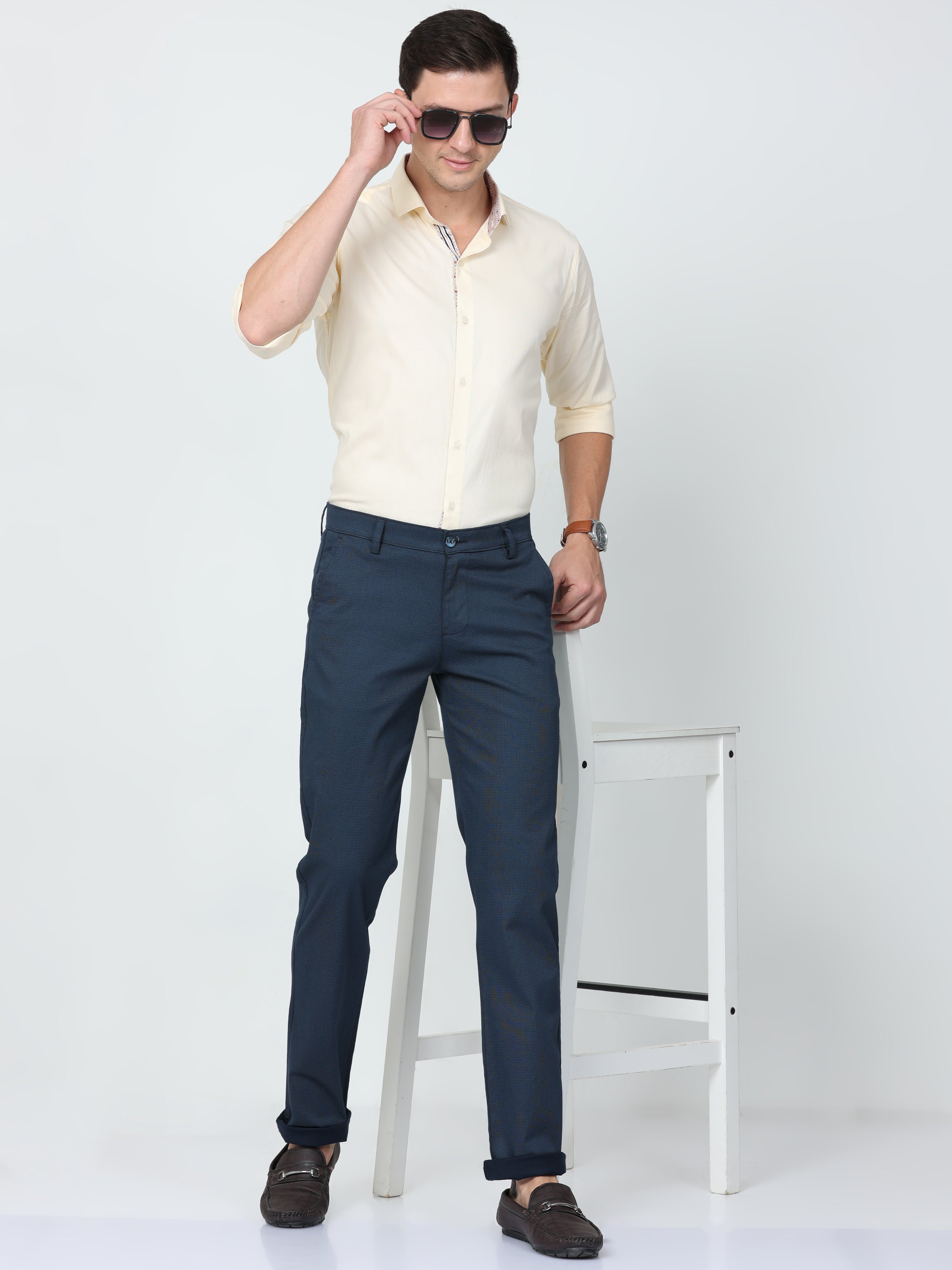 CP BRO Mens Chiesel Fit Solid Navy Color Trousers | Tbo2-13 B-Nvy-Cf-Ly