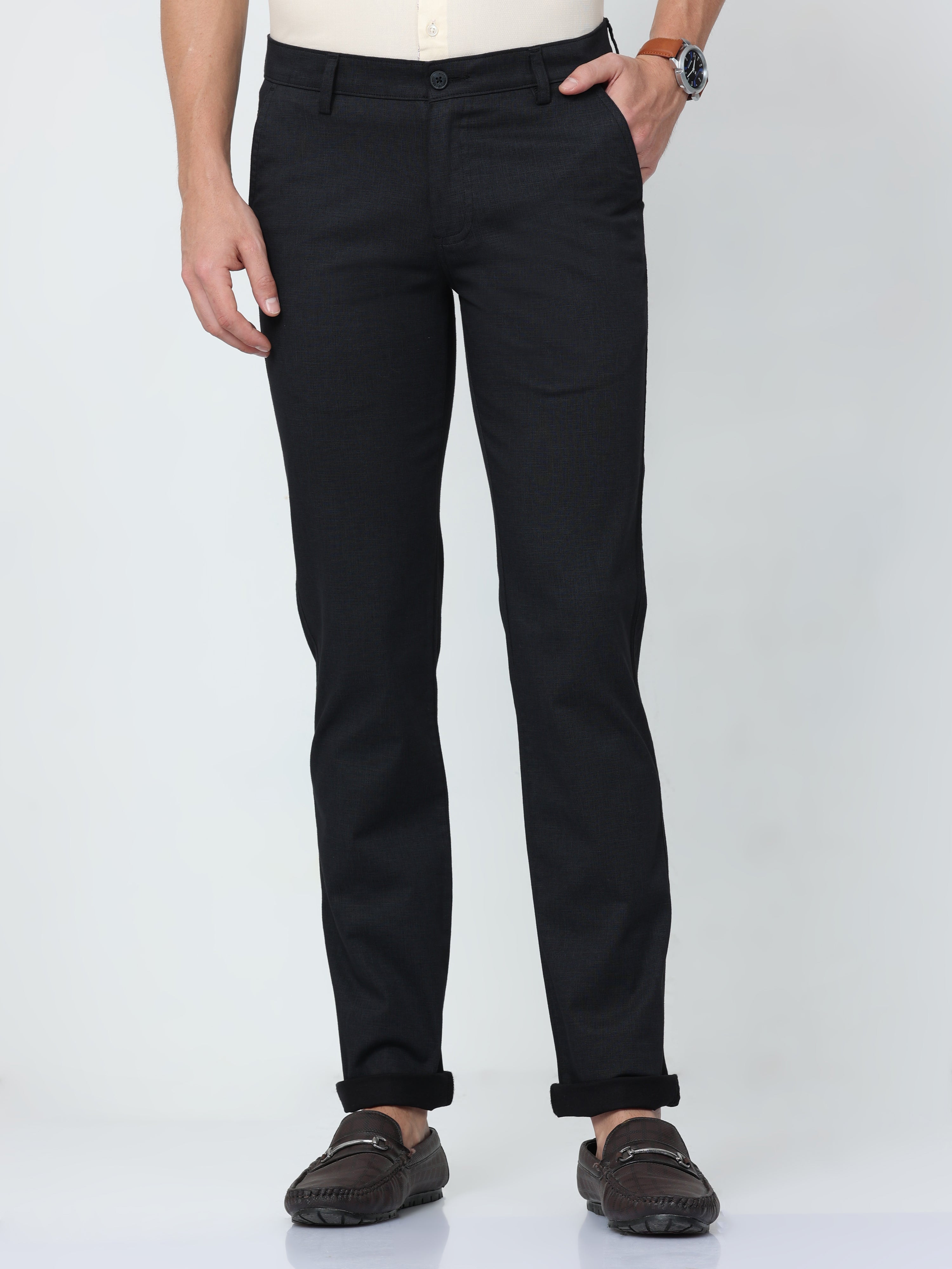 CP BRO Mens Chiesel Fit Solid Black Color Trousers | Tbo2-11 C-Blk-Cf-Ly