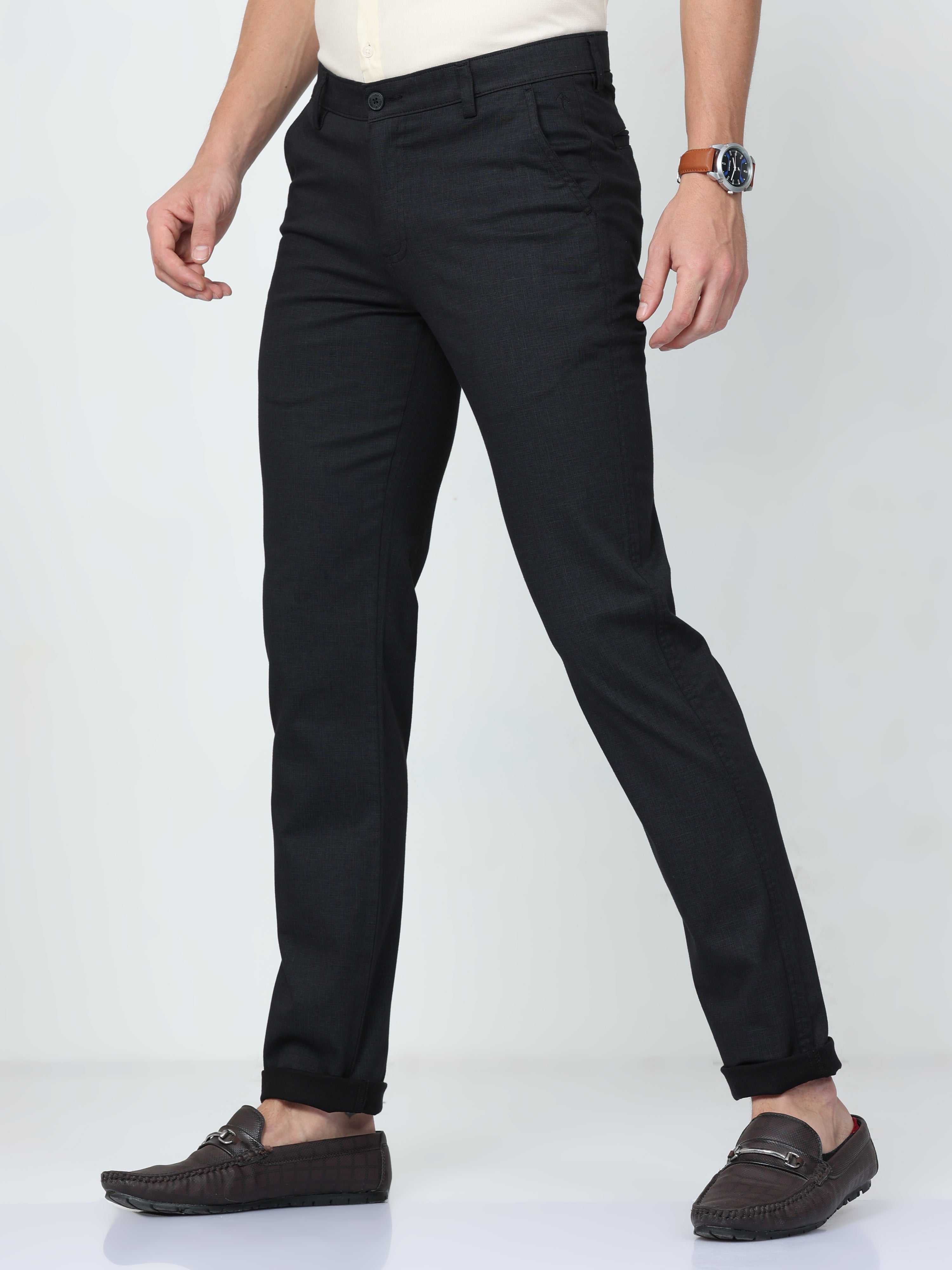 CP BRO Mens Chiesel Fit Solid Black Color Trousers | Tbo2-11 C-Blk-Cf-Ly