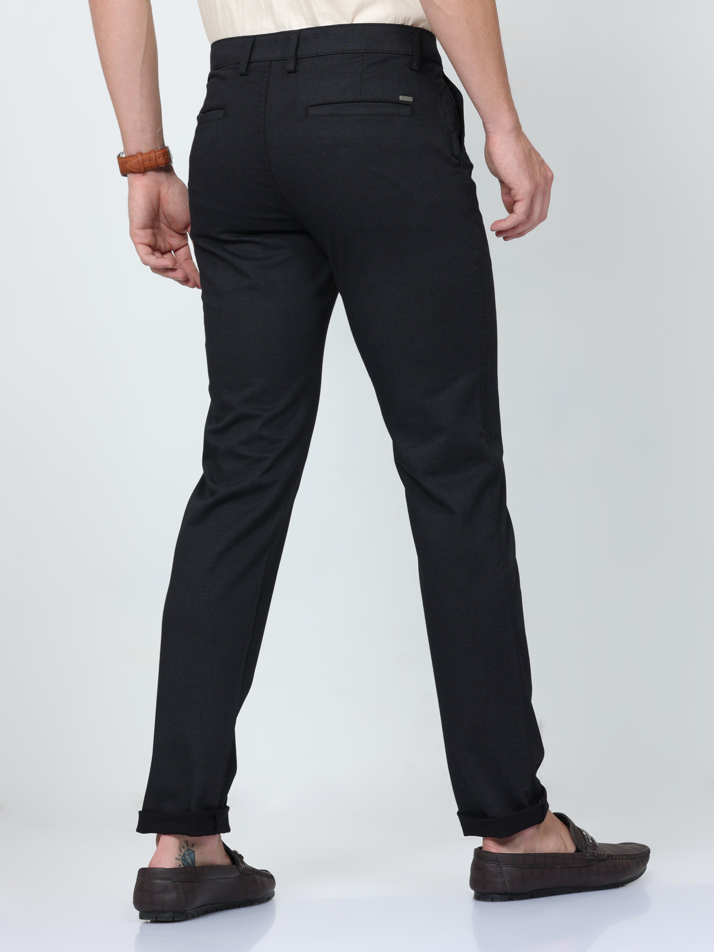 CP BRO Mens Chiesel Fit Solid Black Color Trousers | Tbo2-11 C-Blk-Cf-Ly