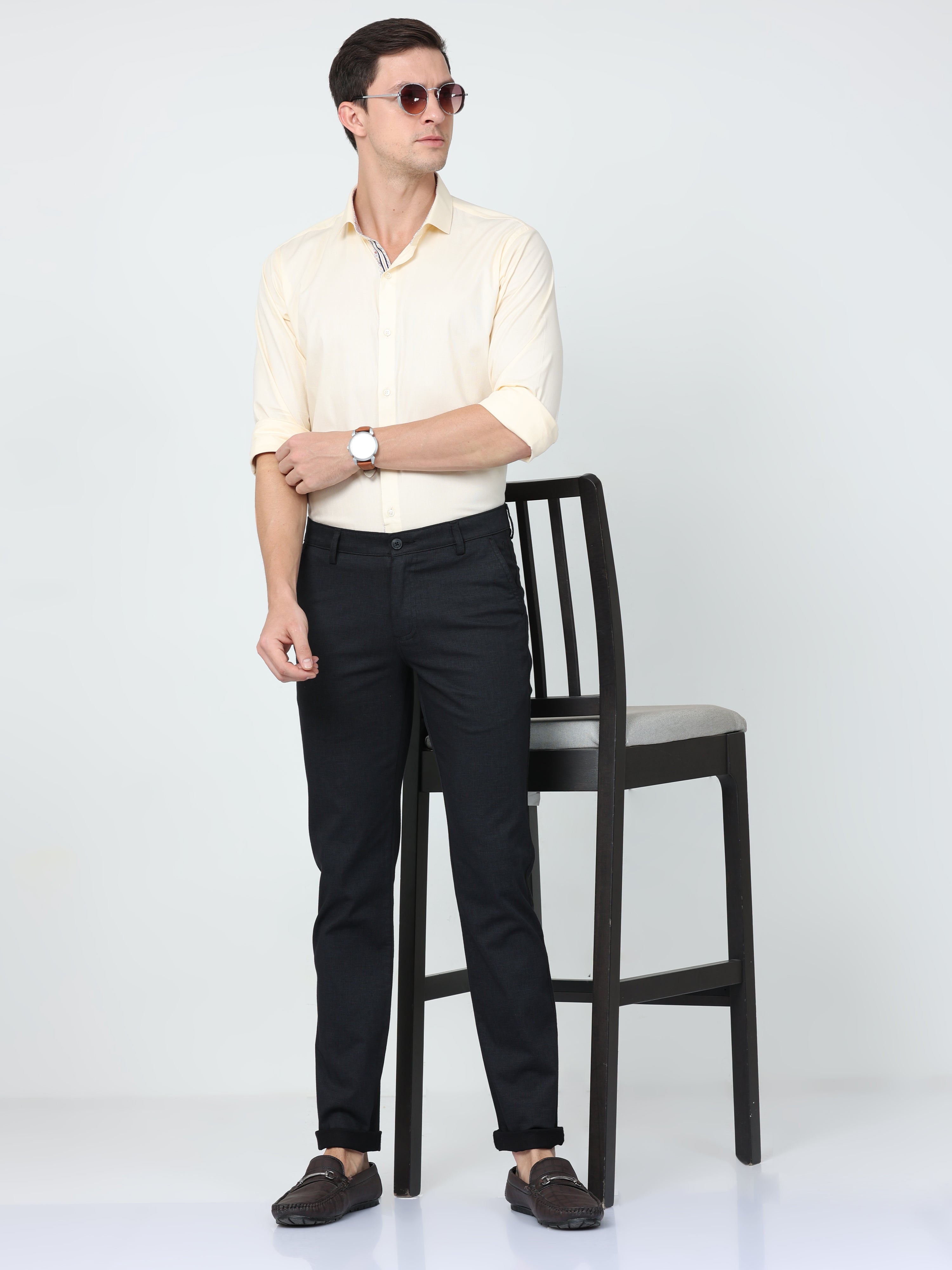 CP BRO Mens Chiesel Fit Solid Black Color Trousers | Tbo2-11 C-Blk-Cf-Ly