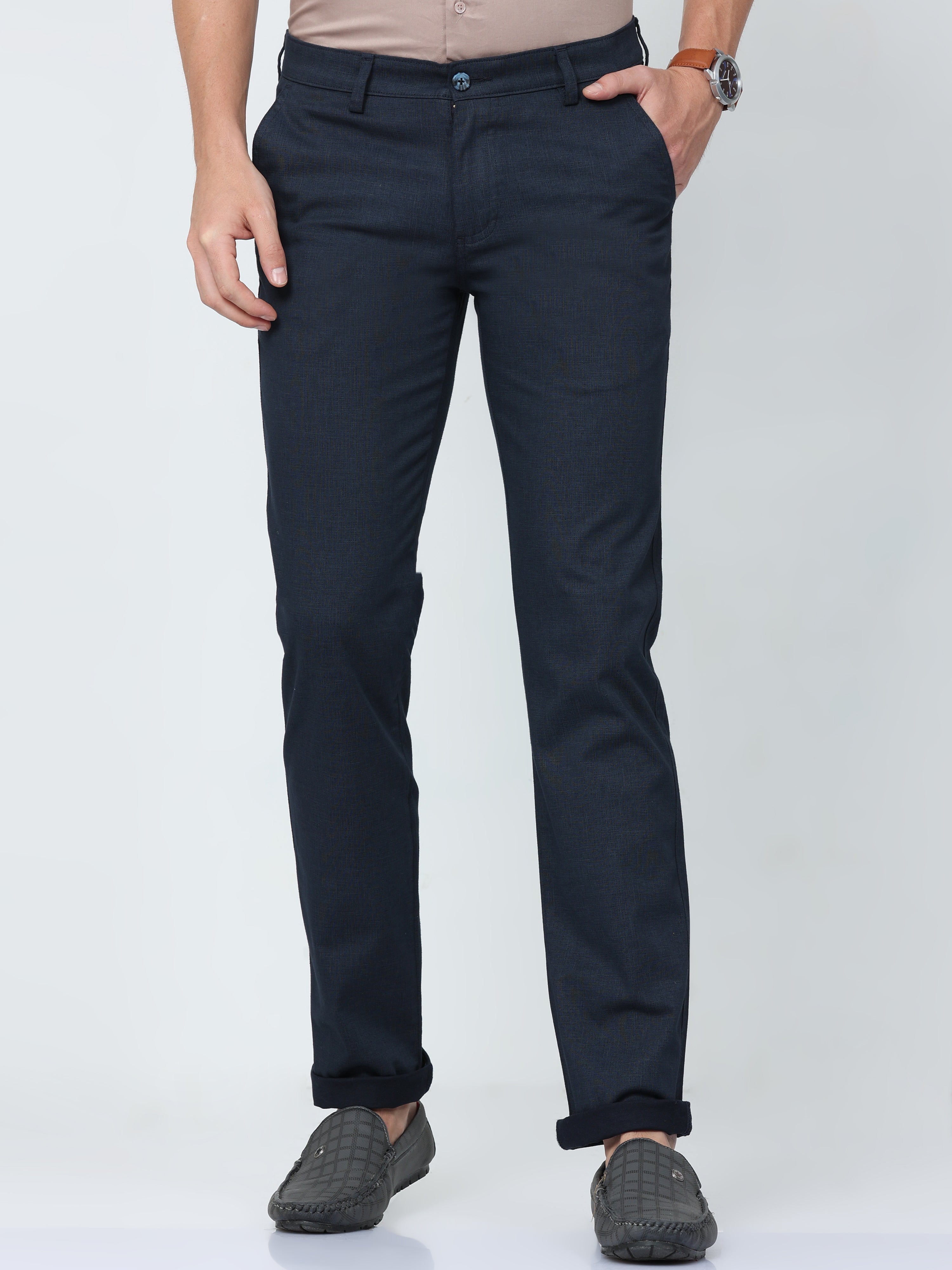 CP BRO Mens Chiesel Fit Solid Navy Color Trousers | Tbo2-11 B-Nvy-Cf-Ly