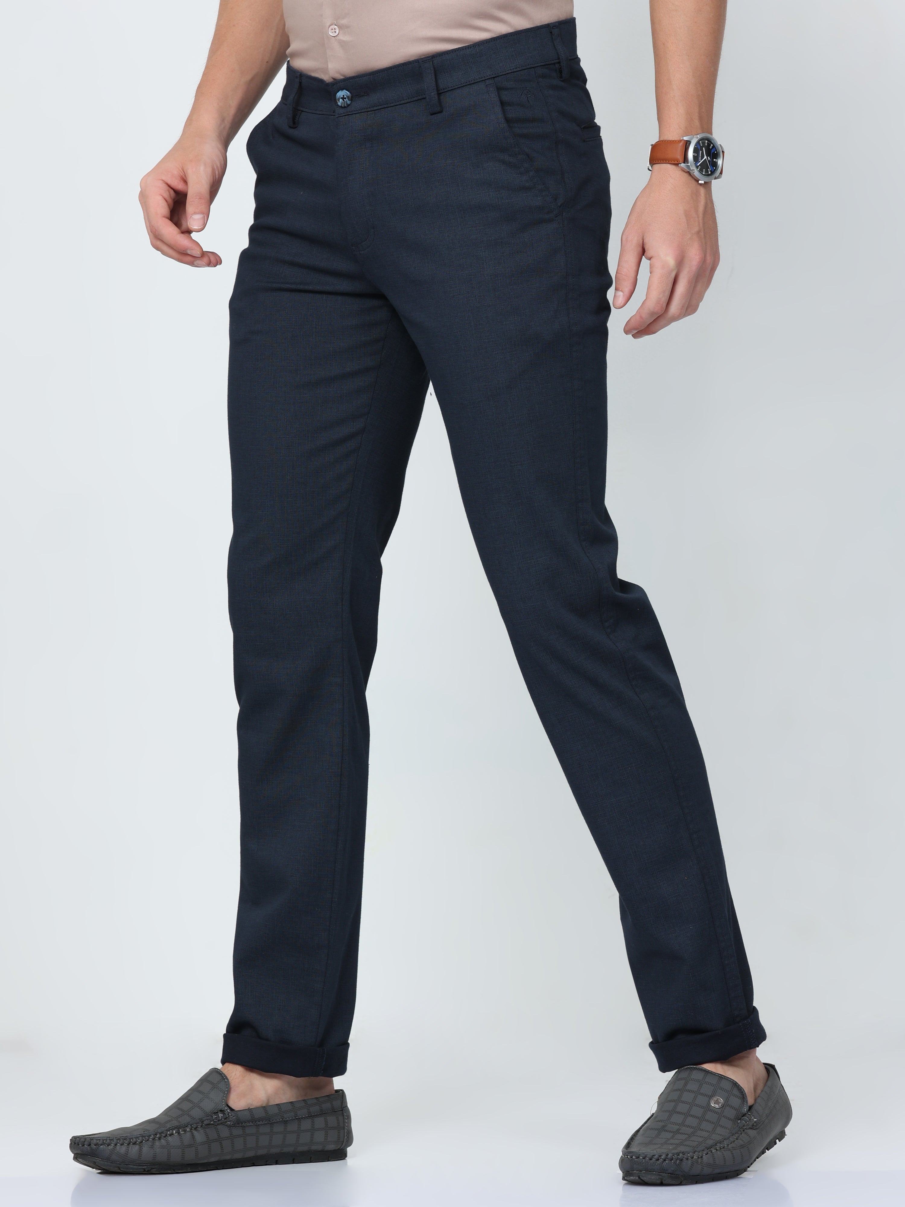 CP BRO Mens Chiesel Fit Solid Navy Color Trousers | Tbo2-11 B-Nvy-Cf-Ly