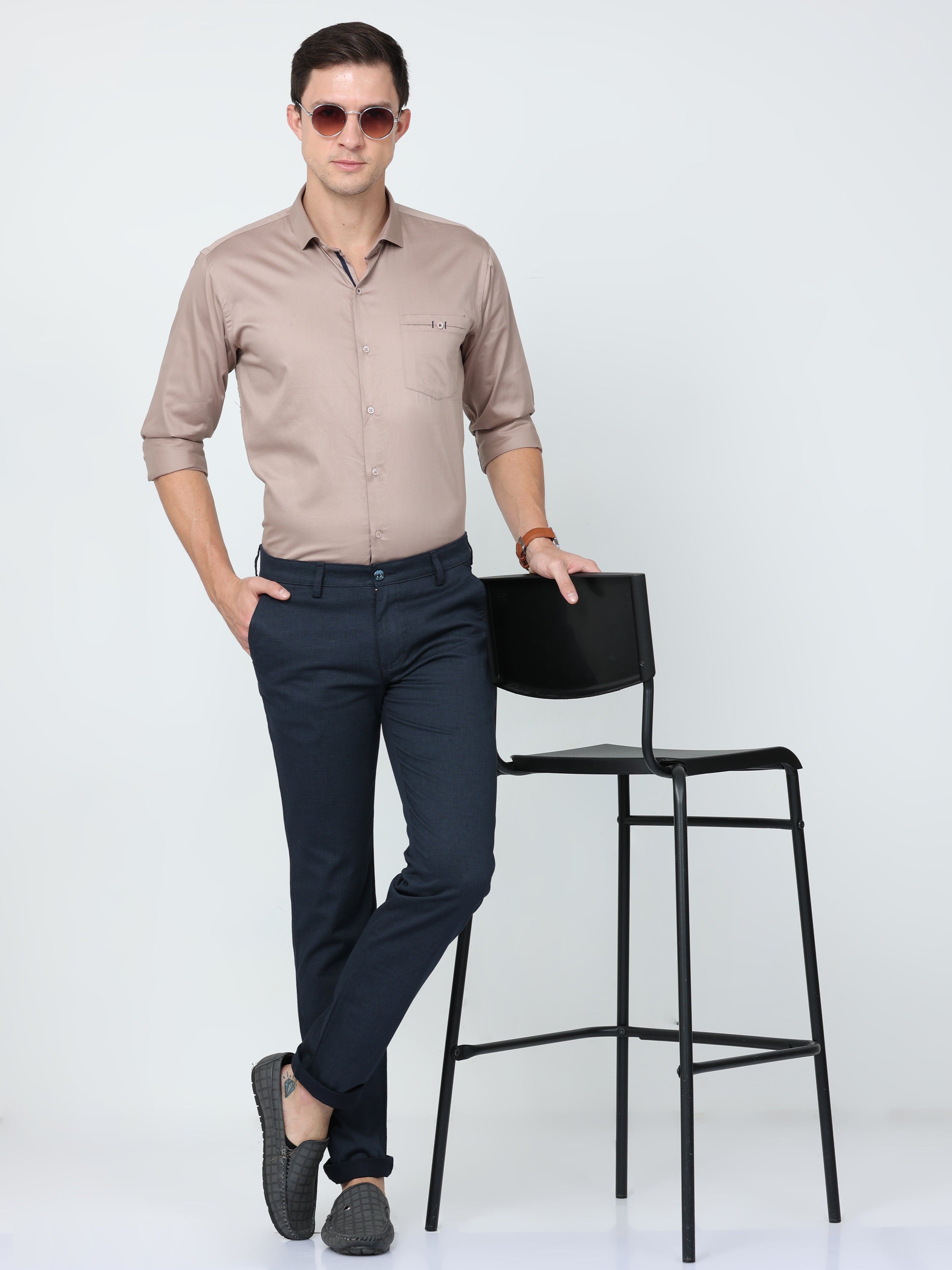 CP BRO Mens Chiesel Fit Solid Navy Color Trousers | Tbo2-11 B-Nvy-Cf-Ly