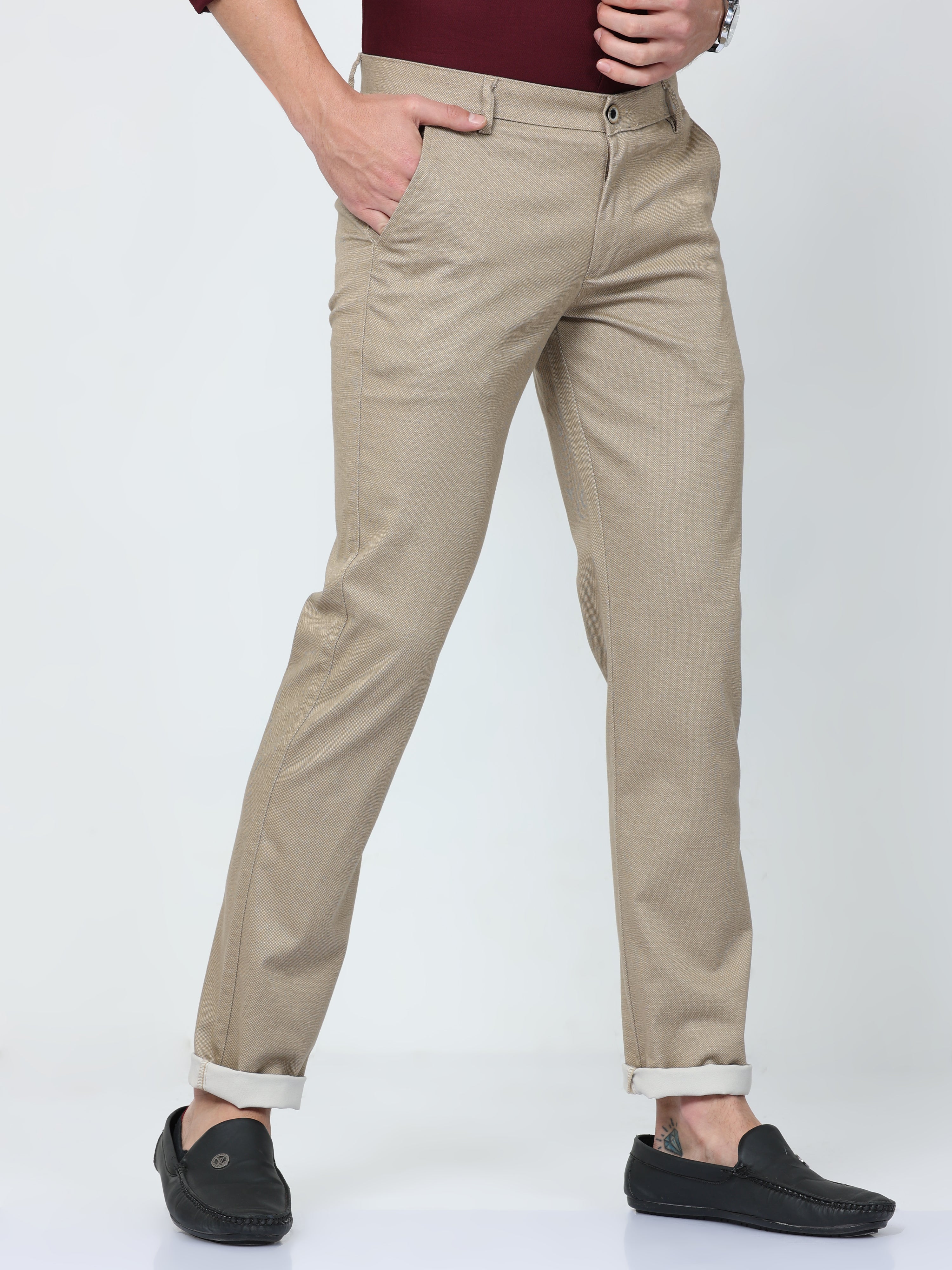 CP BRO Mens Chiesel Fit Solid Khakhi Color Trousers | Tbo2-10 B-Kha-Cf-Ly