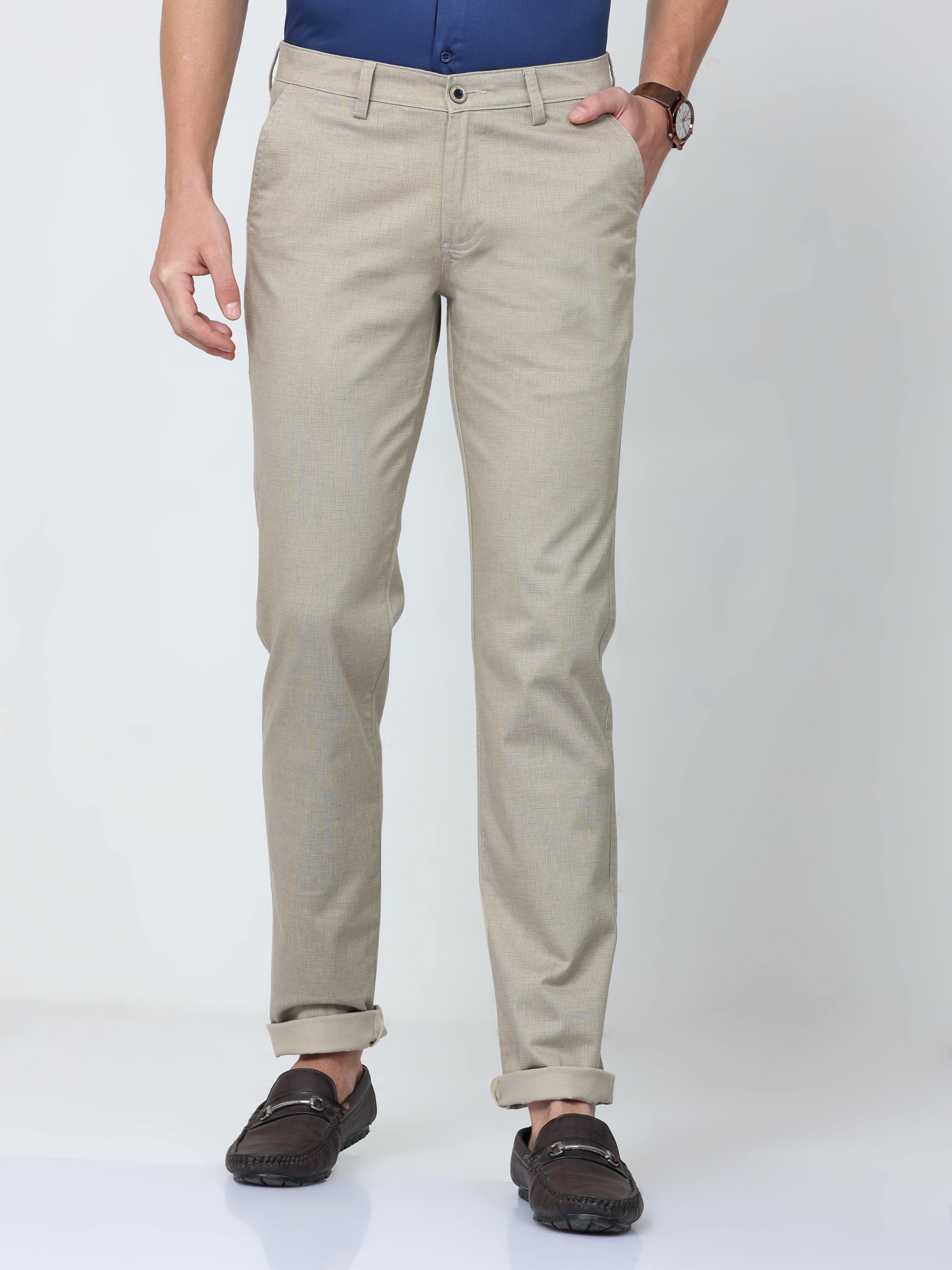 CP BRO Mens Chiesel Fit Solid Beige Color Trousers | Tbo2-11 A-Beg-Cf-Ly