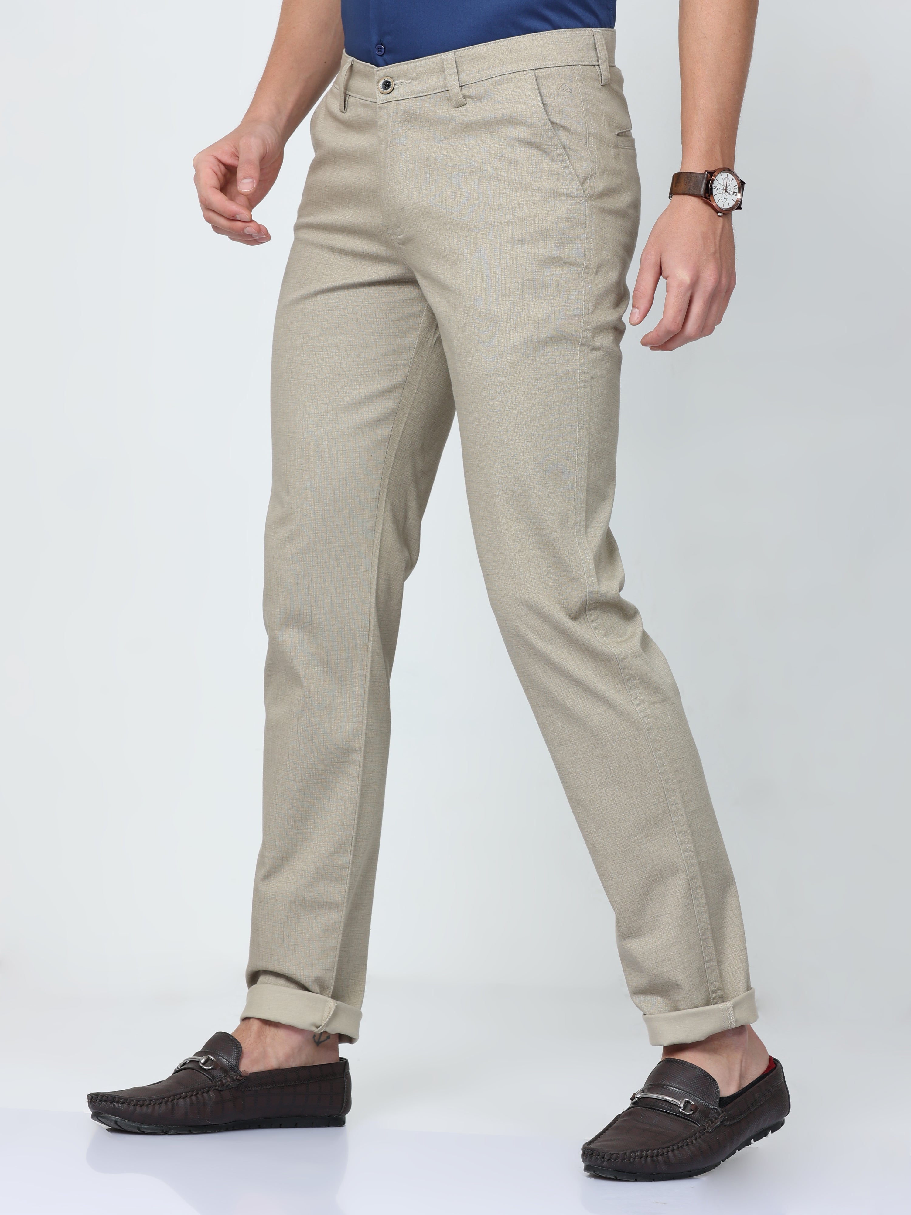 CP BRO Mens Chiesel Fit Solid Beige Color Trousers | Tbo2-11 A-Beg-Cf-Ly