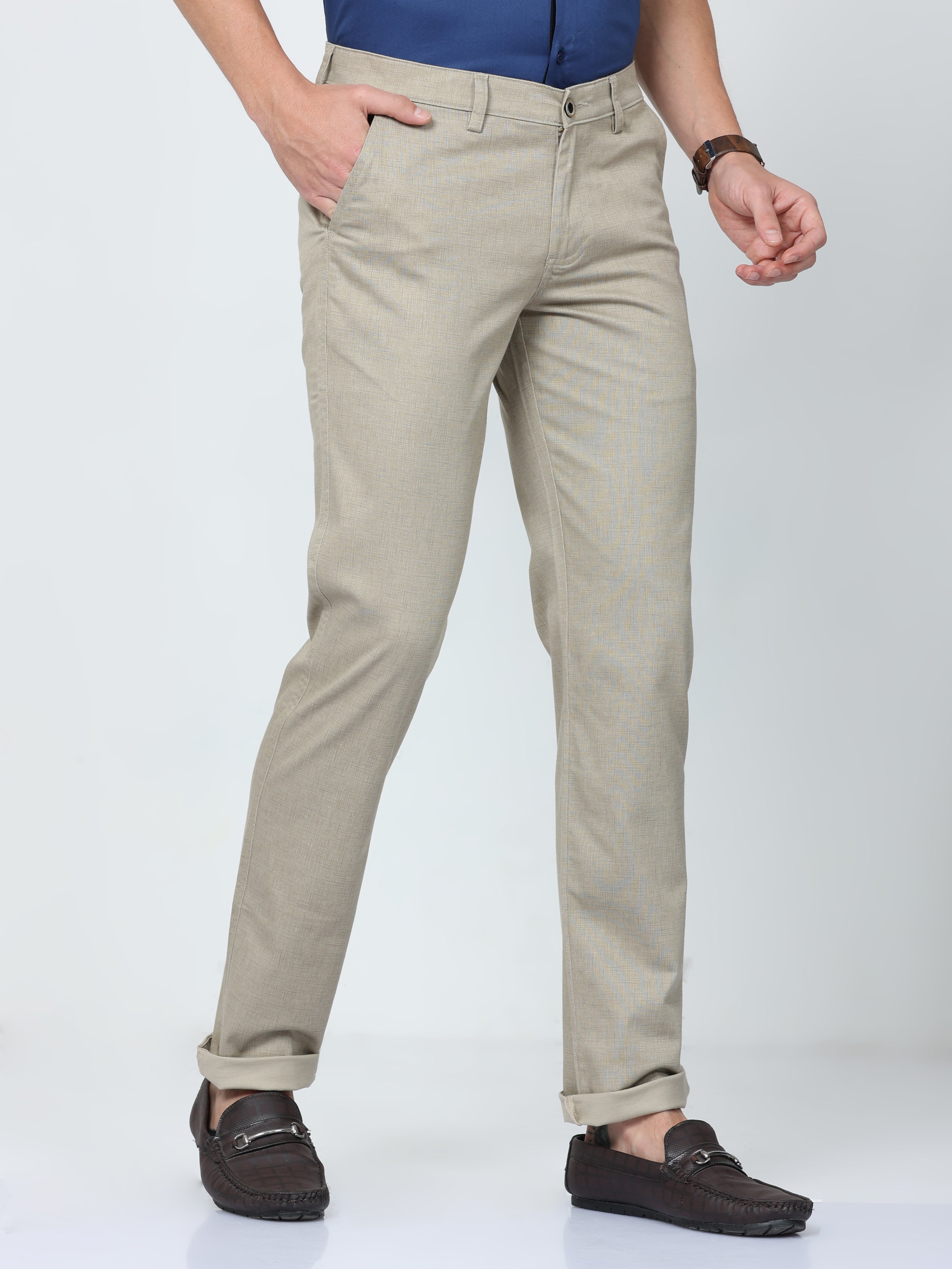 CP BRO Mens Chiesel Fit Solid Beige Color Trousers | Tbo2-11 A-Beg-Cf-Ly