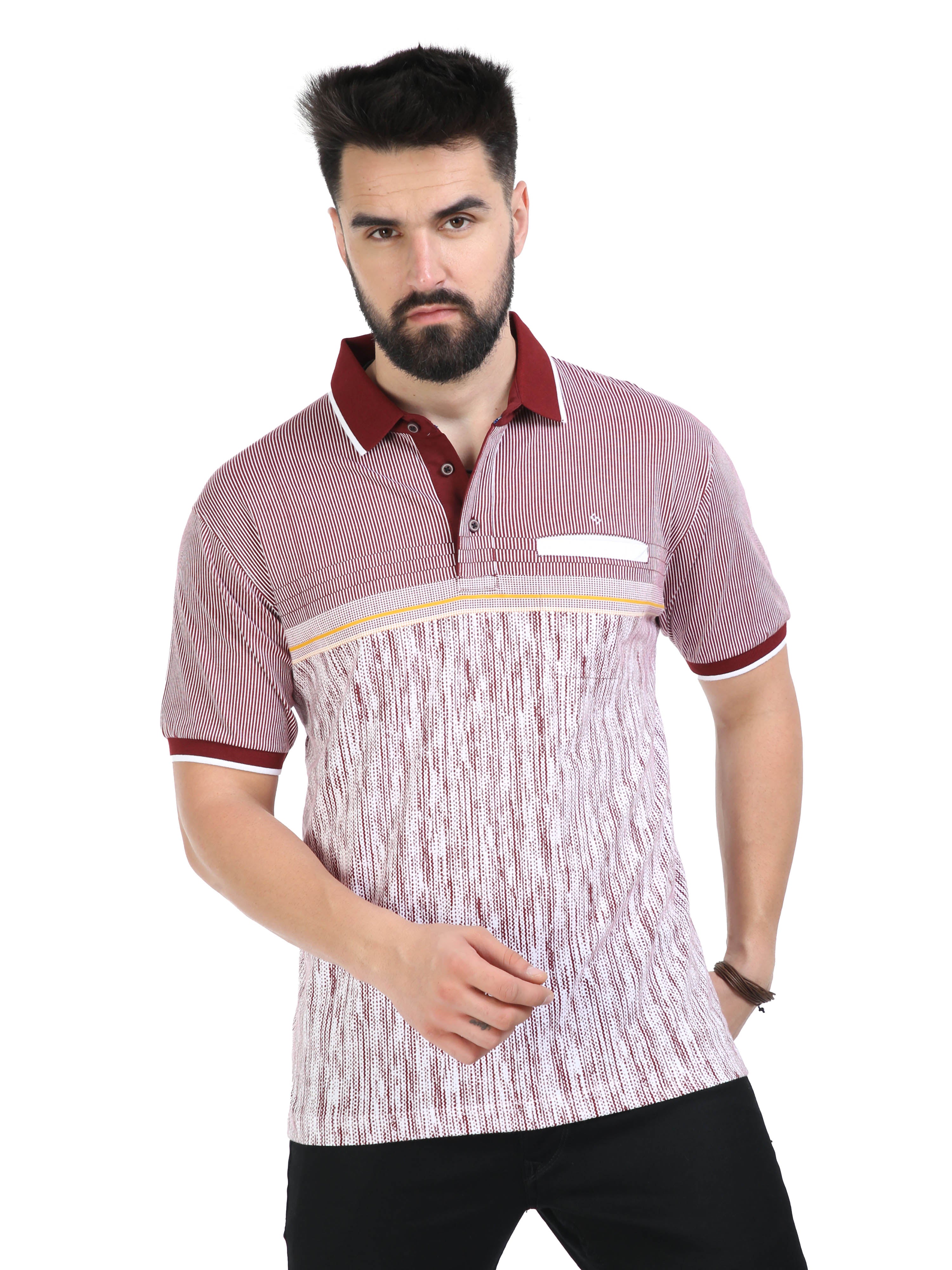 Classic Polo Mens Cotton Half Sleeves Floral Authentic Fit Polo Neck Red Color T-Shirt | Carve Polo - 19 B Af P