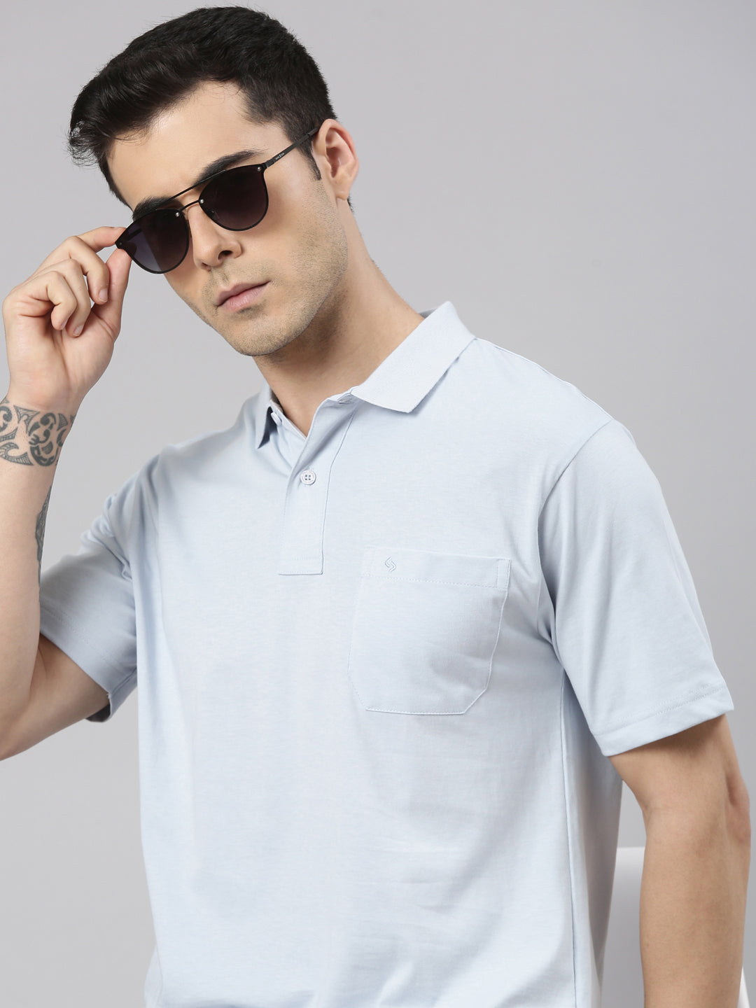 Classic Polo Men's Half Sleeve Blue Polo Neck Authentic Fit Solid Cotton Blend T-Shirt | TOY-SOLIX-S.BLUE AF P