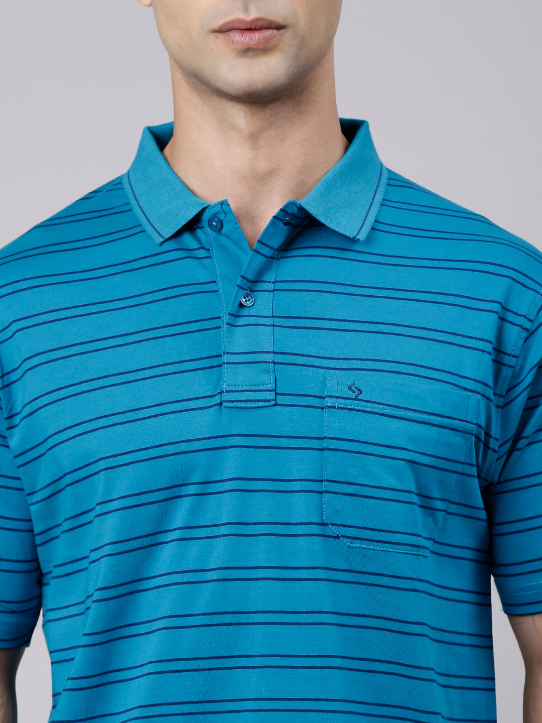 Classic Polo Men's Half Sleeve Blue Polo Neck Authentic Fit Striped Cotton T-Shirt | AP - 158 A AF P