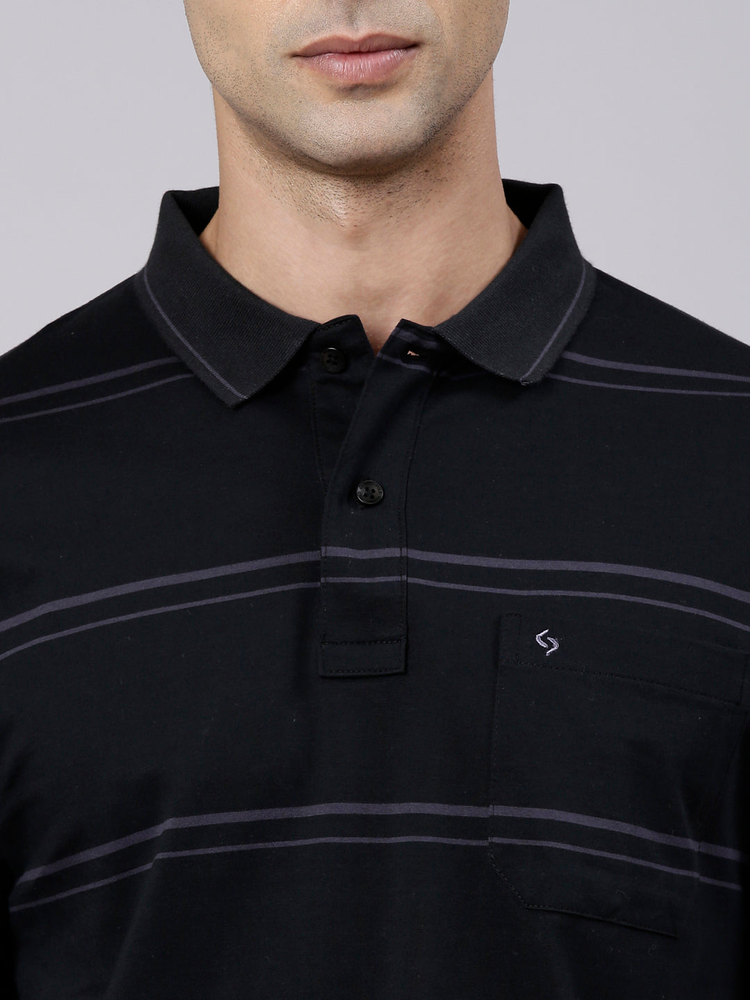 Classic Polo Men's Half Sleeve Black Polo Neck Authentic Fit Striped Cotton T-Shirt | AP - 160 B AF P