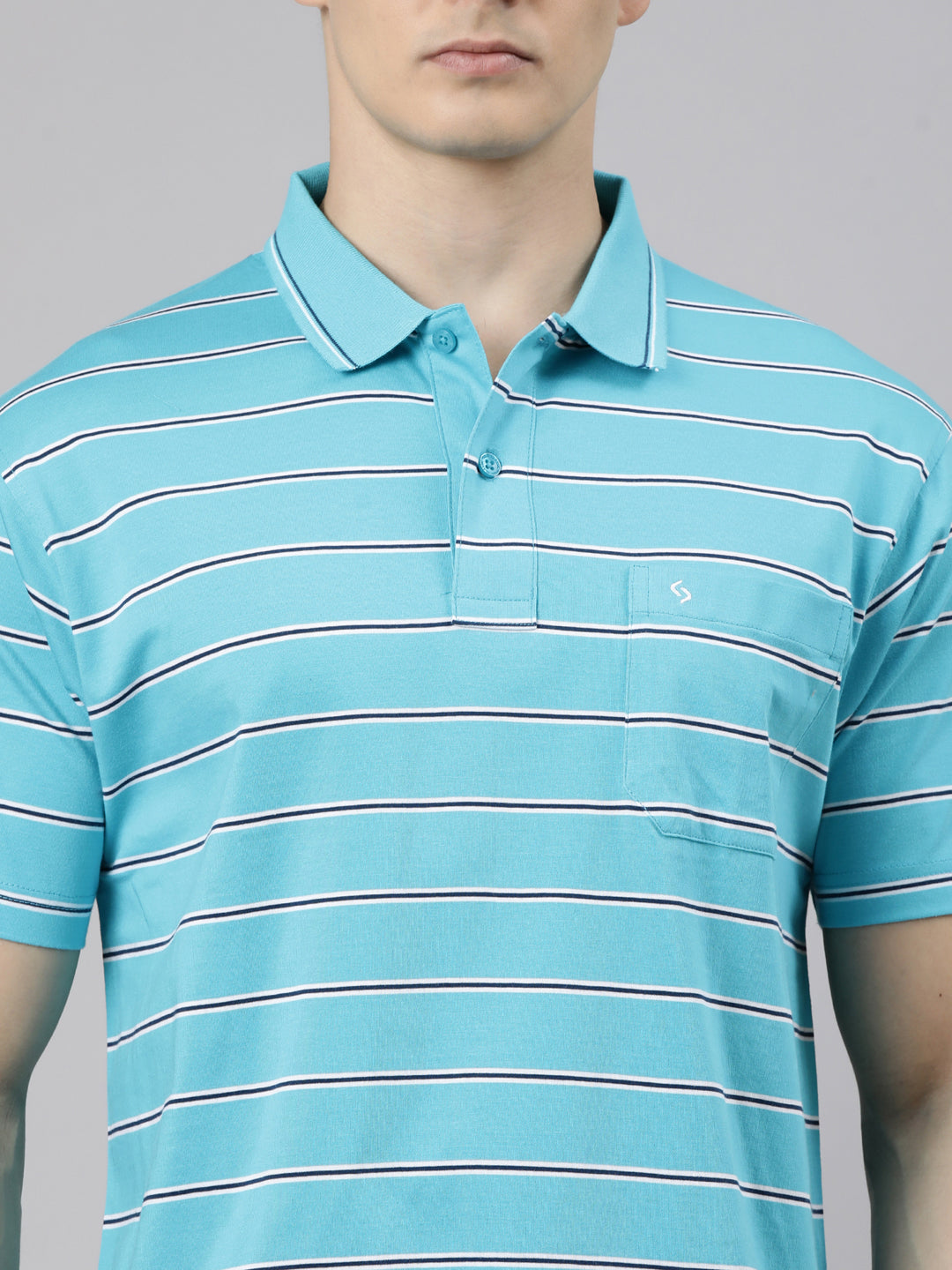 Classic Polo Men's Half Sleeve Blue Polo Neck Authentic Fit Striped Cotton T-Shirt | AP - 161 B AF P