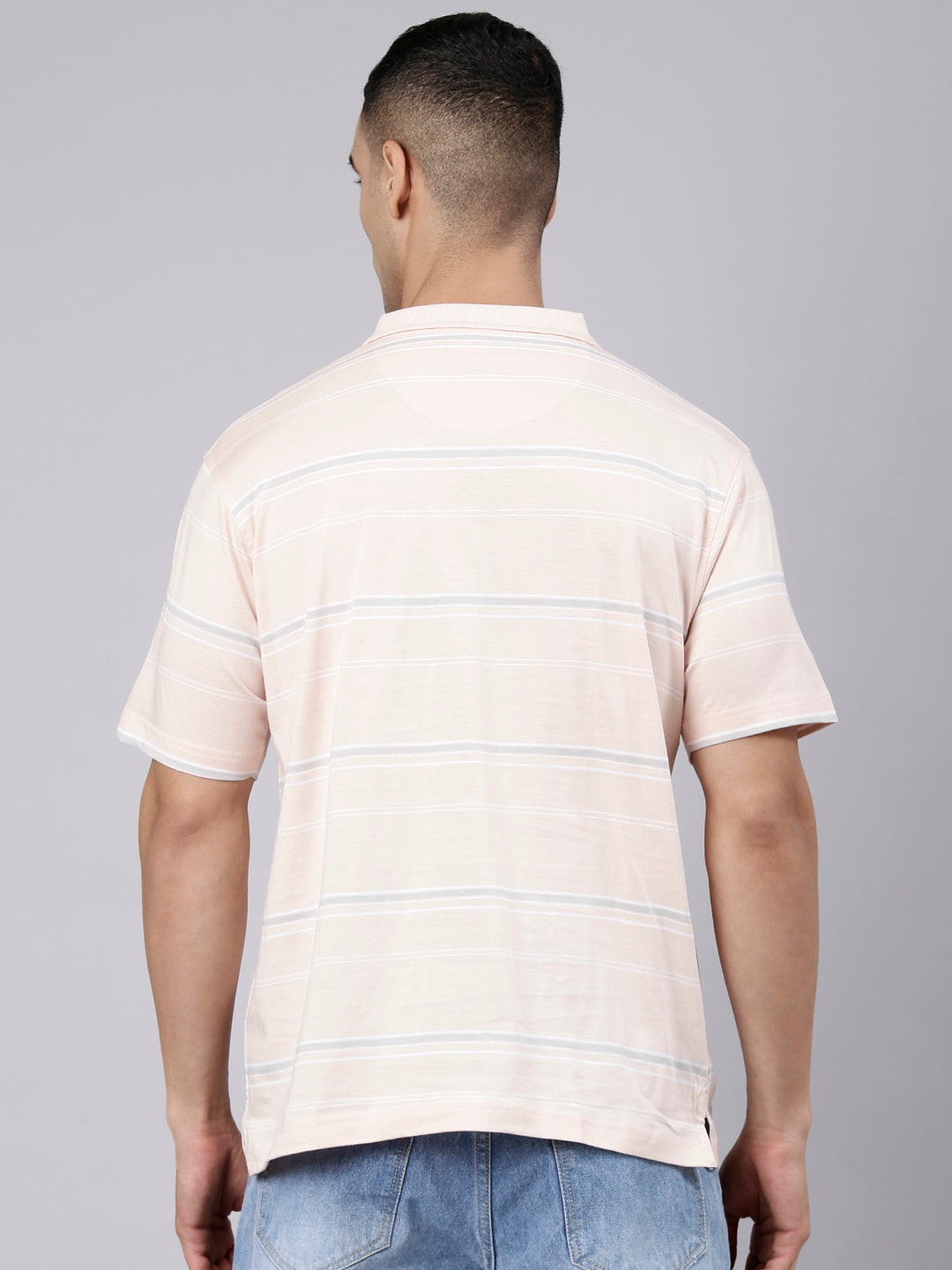 Classic Polo Men's Half Sleeve Light Pink Polo Neck Authentic Fit Striped Cotton T-Shirt | AP - 163 B AF P