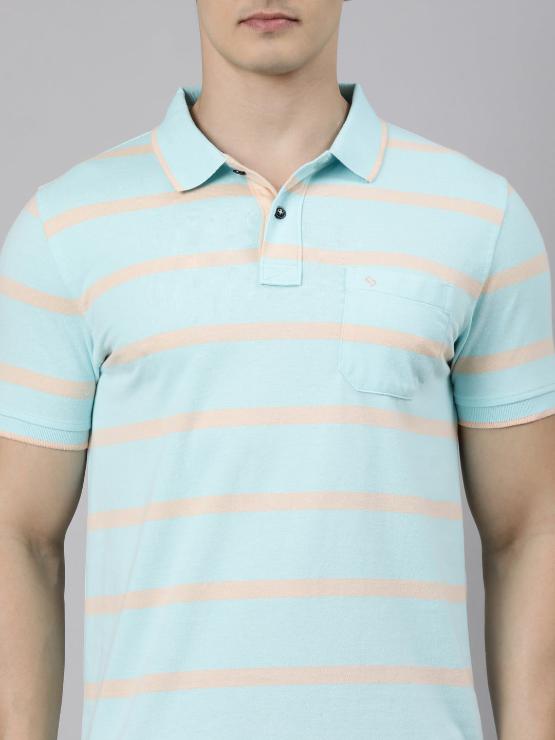 Classic Polo Men's Half Sleeve Blue Polo Neck Slim Fit Striped Cotton Blend T-Shirt | CPEG - 362 B SF P