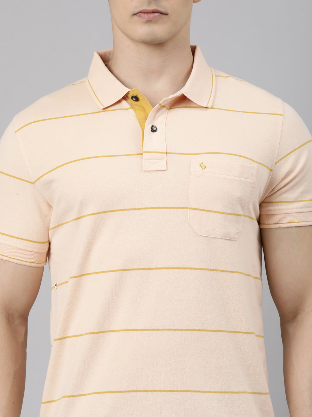Classic Polo Men's Half Sleeve Light Orange Polo Neck Slim Fit Striped Cotton Blend T-Shirt | CPEG - 363 A SF P