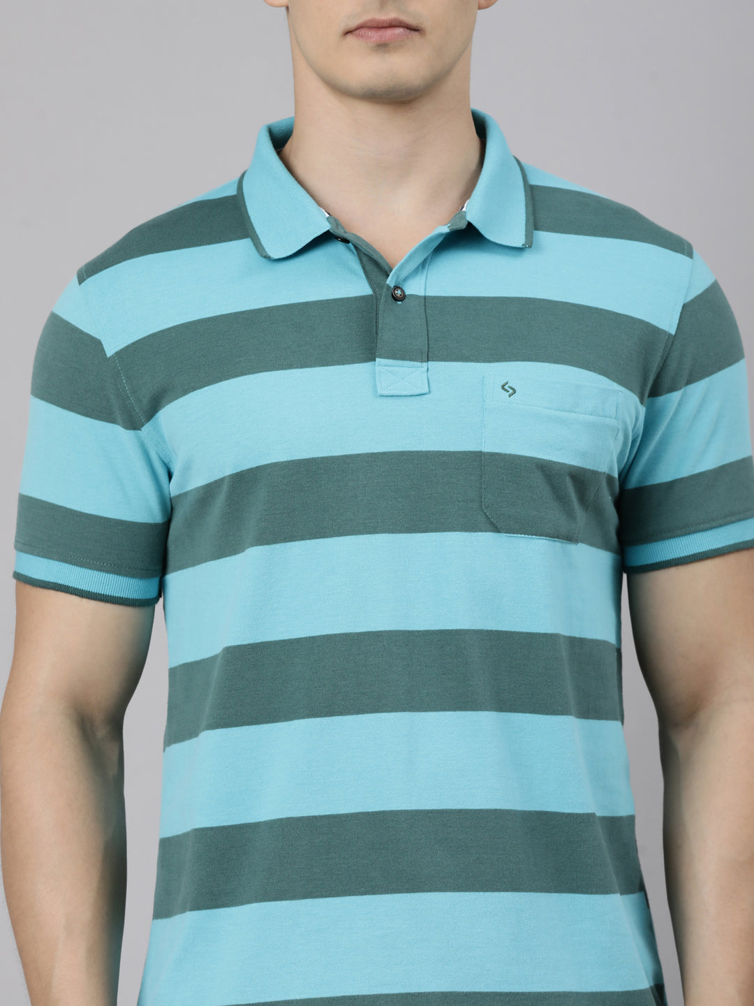 Classic Polo Men's Half Sleeve Blue Polo Neck Slim Fit Striped Cotton Blend T-Shirt | CPEG - 367 A SF P