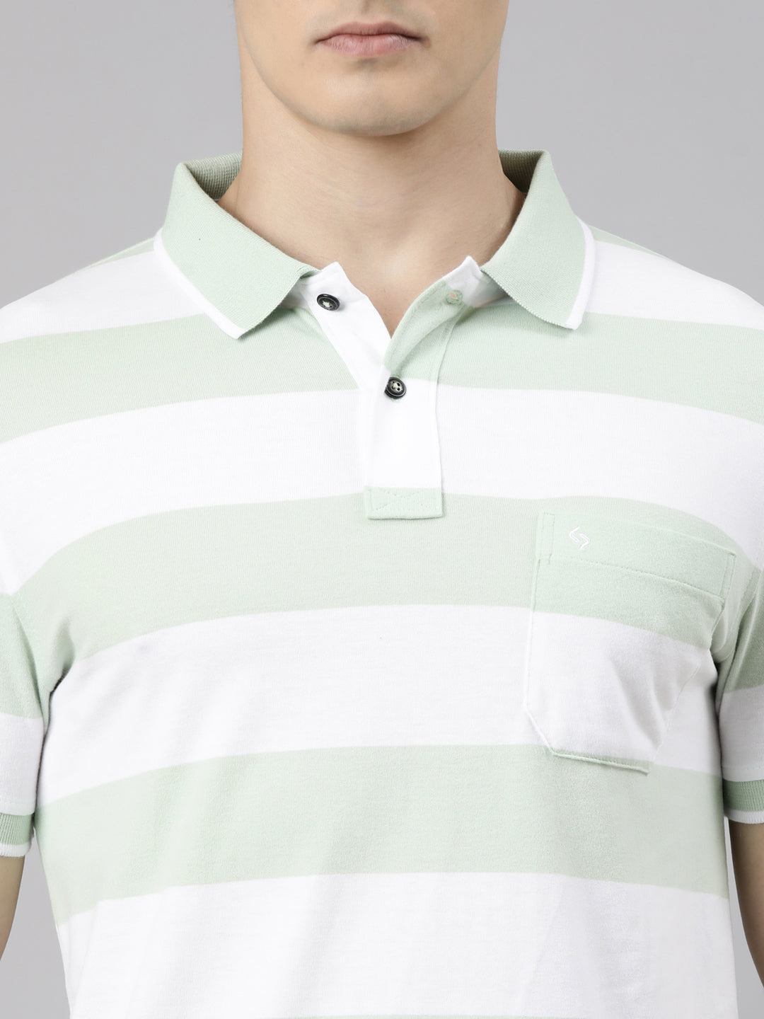 Classic Polo Men's Half Sleeve White Polo Neck Slim Fit Striped Cotton Blend T-Shirt | CPEG - 367 B SF P