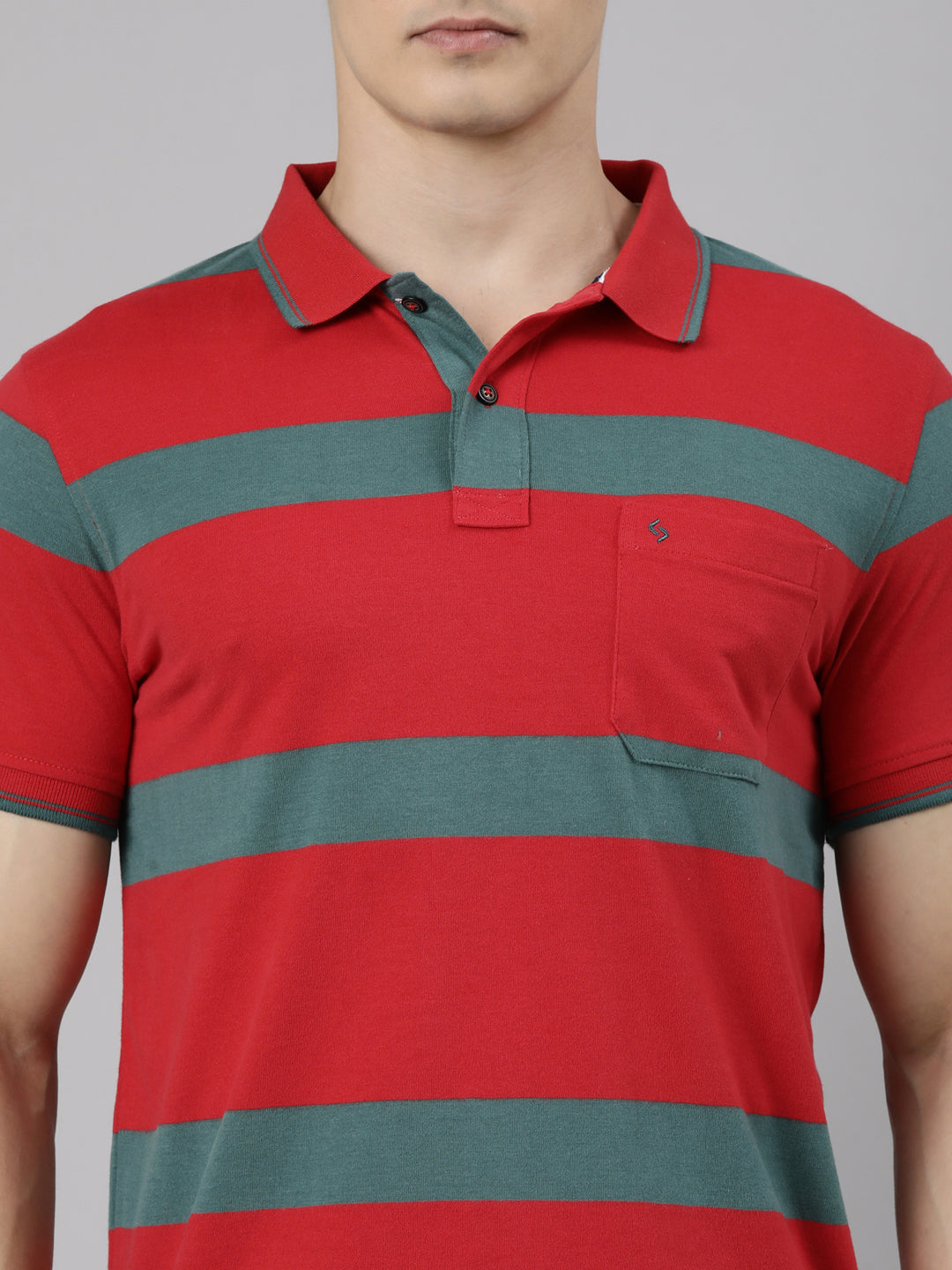 Classic Polo Men's Half Sleeve Red Polo Neck Slim Fit Striped Cotton Blend T-Shirt | CPEG - 368 A SF P