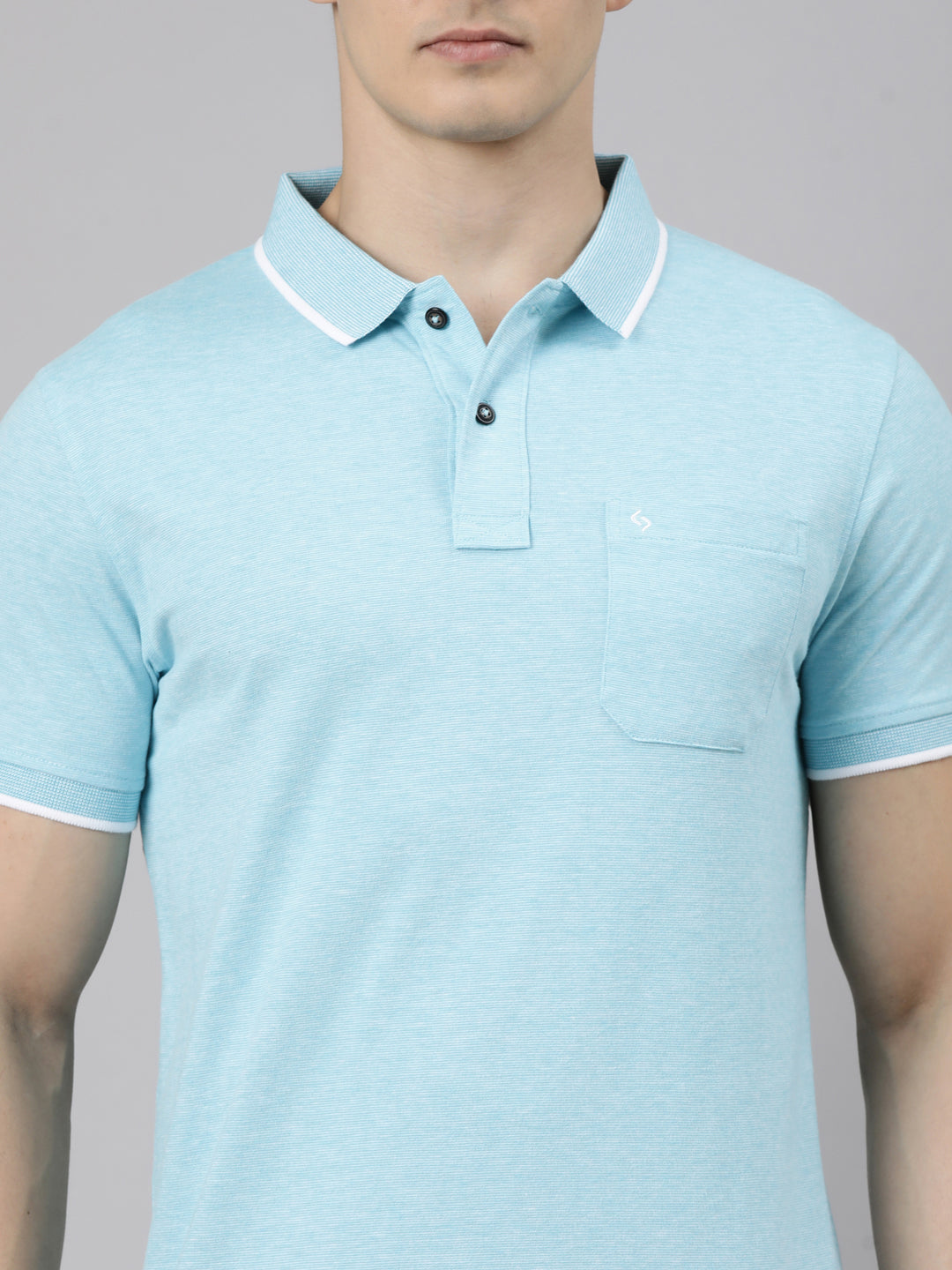 Classic Polo Men's Half Sleeve Light Blue Polo Neck Slim Fit Solid Cotton Blend T-Shirt | CPEG - 372 A SF P