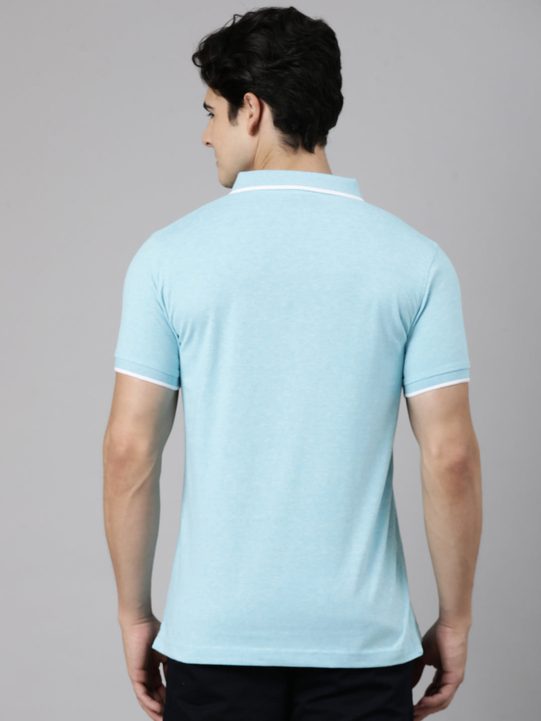 Classic Polo Men's Half Sleeve Light Blue Polo Neck Slim Fit Solid Cotton Blend T-Shirt | CPEG - 372 A SF P