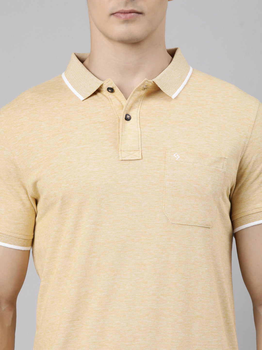 Classic Polo Men's Half Sleeve Mustard Yellow Polo Neck Slim Fit Solid Cotton Blend T-Shirt | CPEG - 372 B SF P