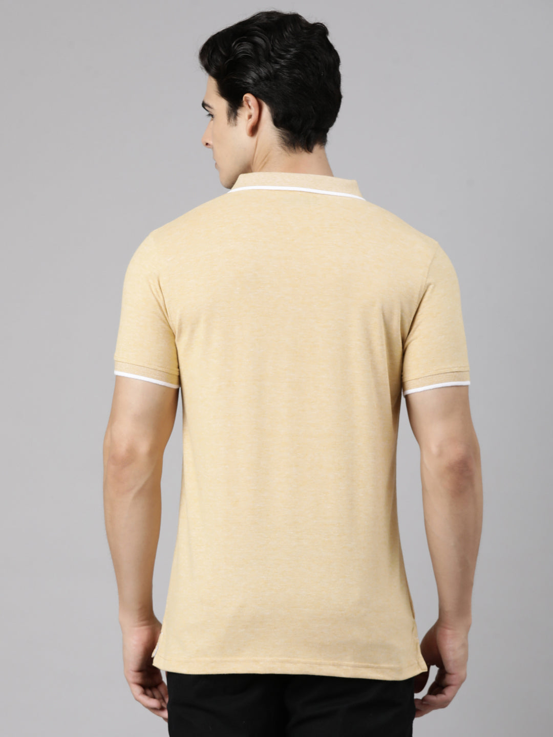 Classic Polo Men's Half Sleeve Mustard Yellow Polo Neck Slim Fit Solid Cotton Blend T-Shirt | CPEG - 372 B SF P
