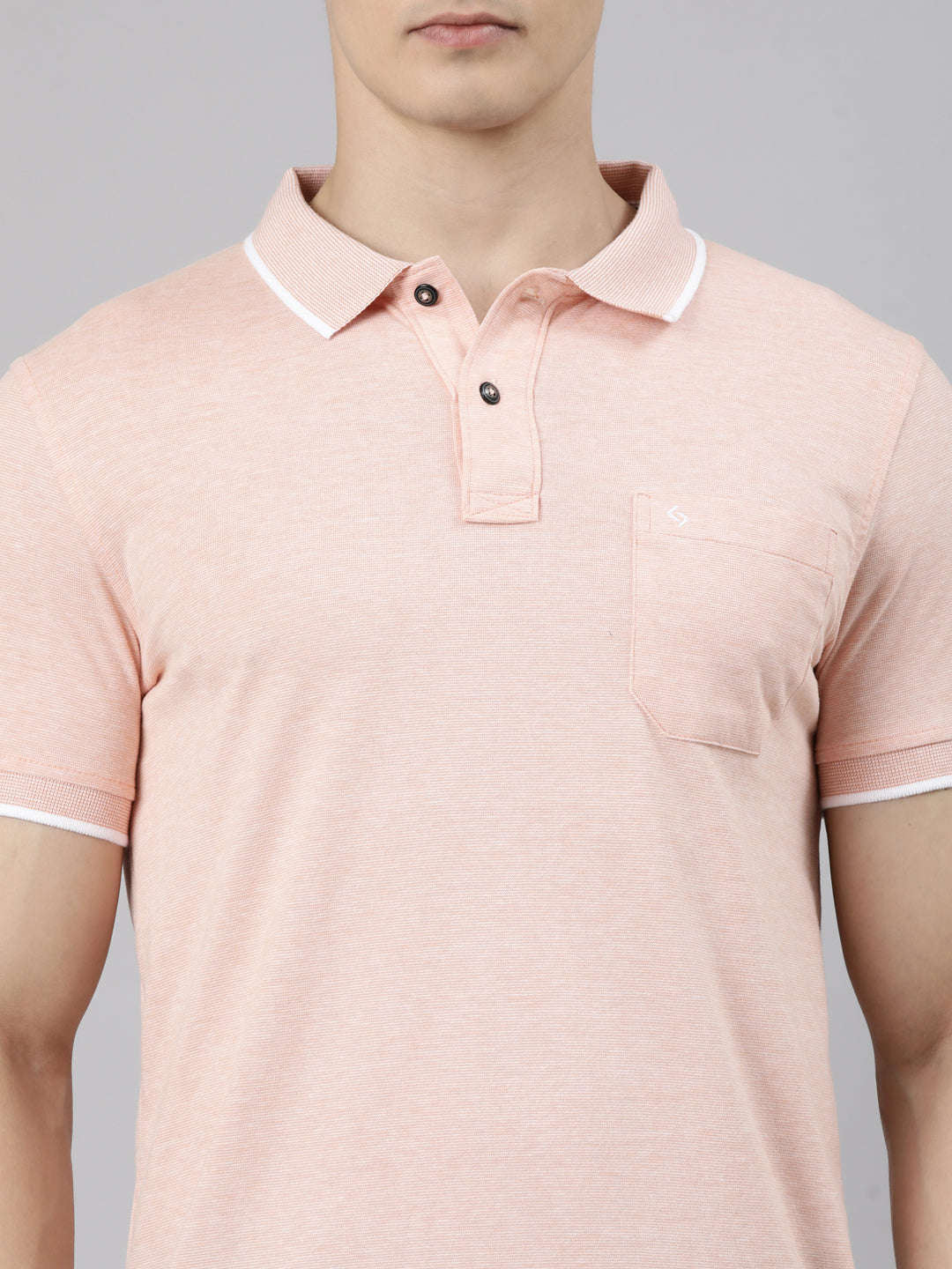 Classic Polo Men's Half Sleeve Light Orange Polo Neck Slim Fit Solid Cotton Blend T-Shirt | CPEG - 373 A SF P