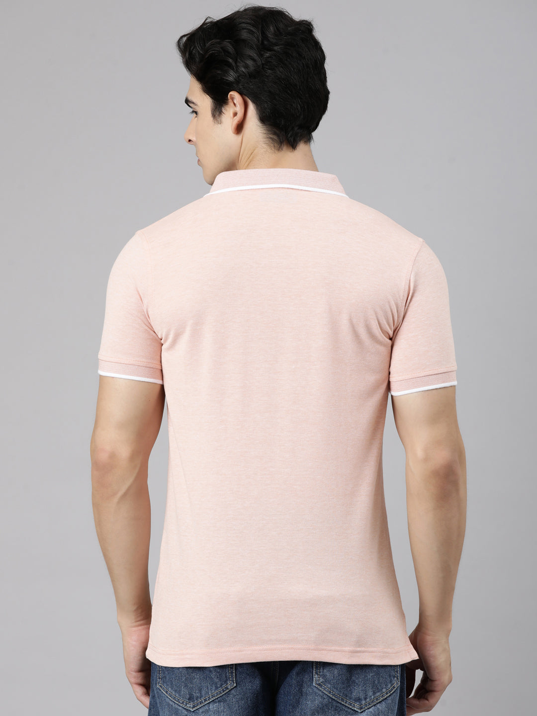 Classic Polo Men's Half Sleeve Light Orange Polo Neck Slim Fit Solid Cotton Blend T-Shirt | CPEG - 373 A SF P