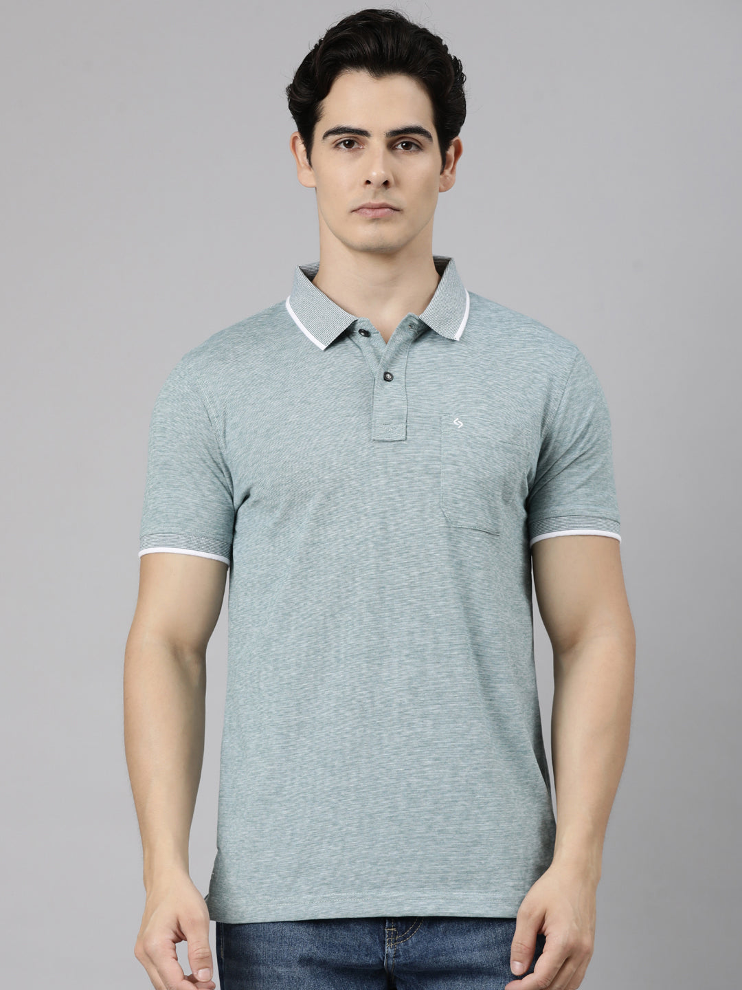 Classic Polo Men's Half Sleeve Green Polo Neck Slim Fit Solid Cotton Blend T-Shirt | CPEG - 373 B SF P