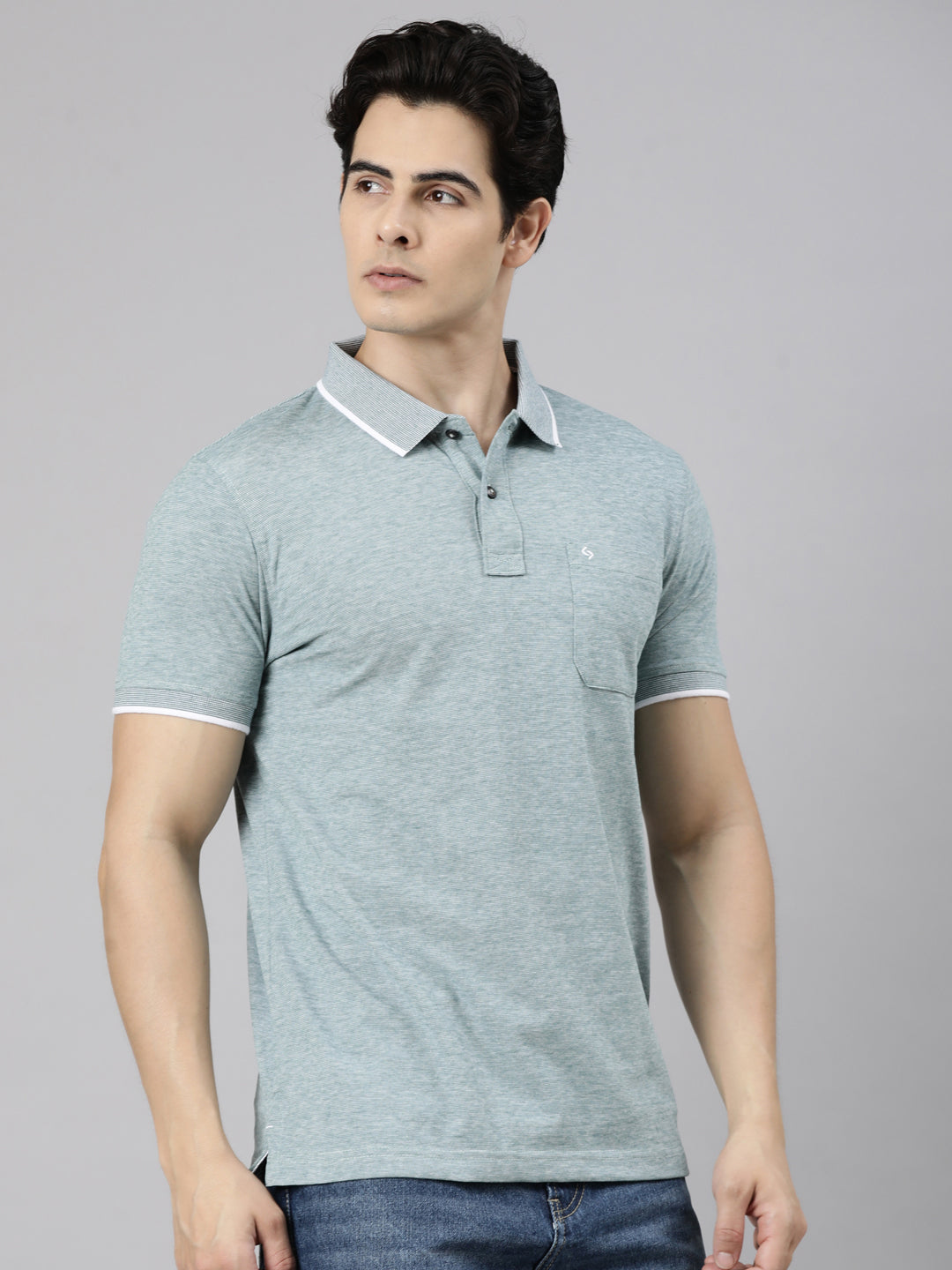 Classic Polo Men's Half Sleeve Green Polo Neck Slim Fit Solid Cotton Blend T-Shirt | CPEG - 373 B SF P