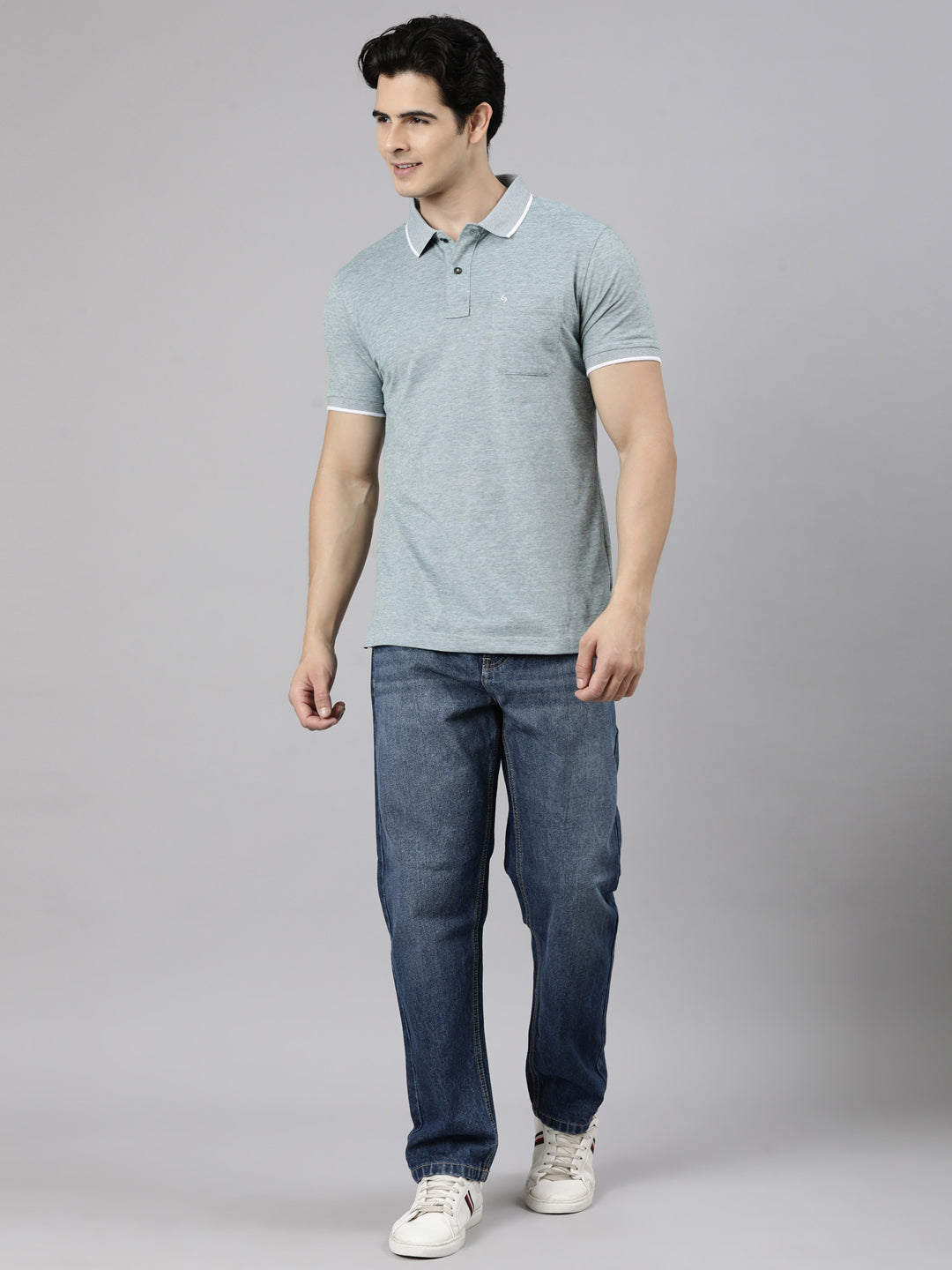 Classic Polo Men's Half Sleeve Green Polo Neck Slim Fit Solid Cotton Blend T-Shirt | CPEG - 373 B SF P