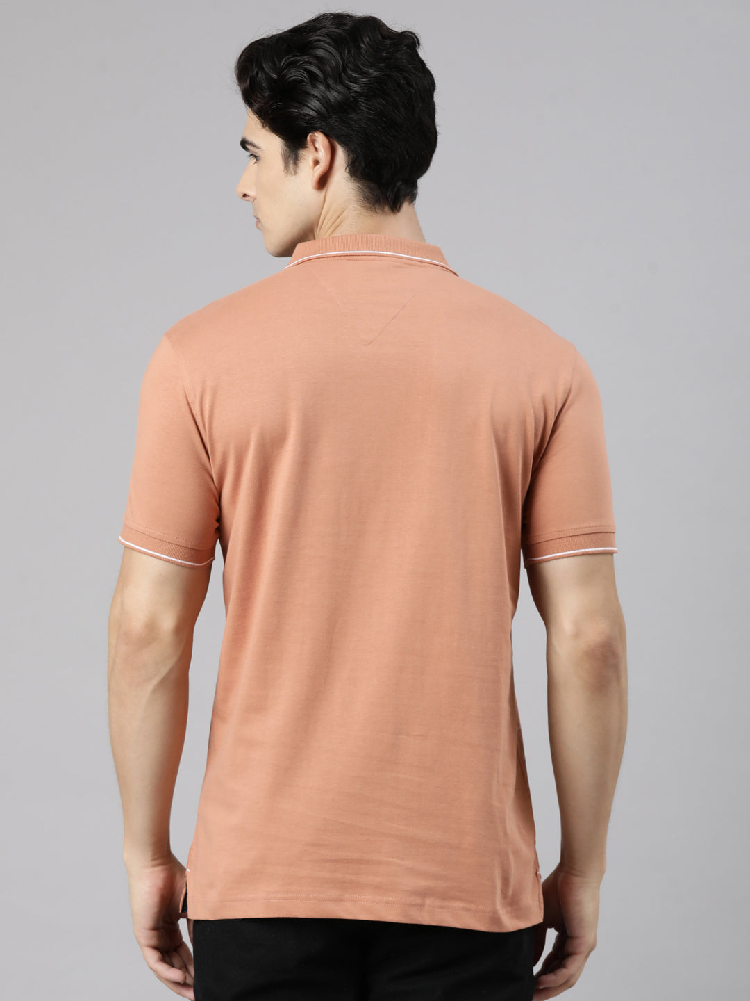 Classic Polo Men's Half Sleeve Peach Polo Neck Slim Fit Striped Cotton T-Shirt | FP - 22 B SF P