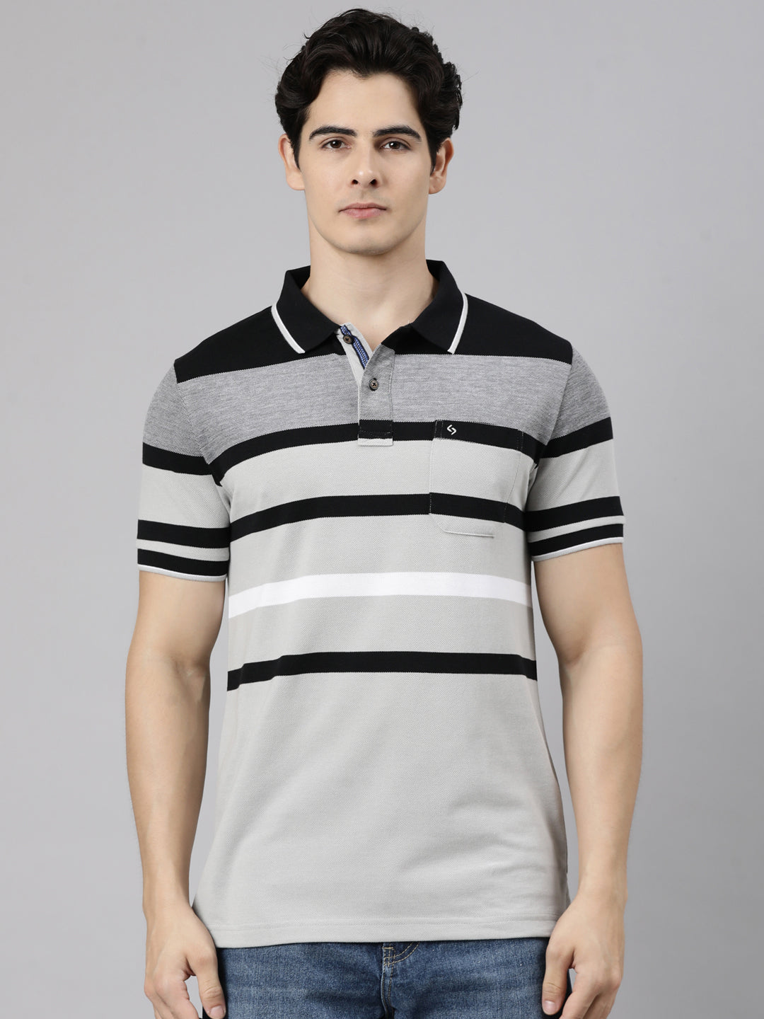 Classic Polo Men's Half Sleeve Multicolor Polo Neck Slim Fit Striped Cotton Blend T-Shirt | LTS-169 SF P.R