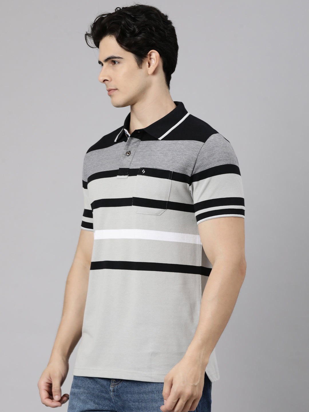 Classic Polo Men's Half Sleeve Multicolor Polo Neck Slim Fit Striped Cotton Blend T-Shirt | LTS-169 SF P.R