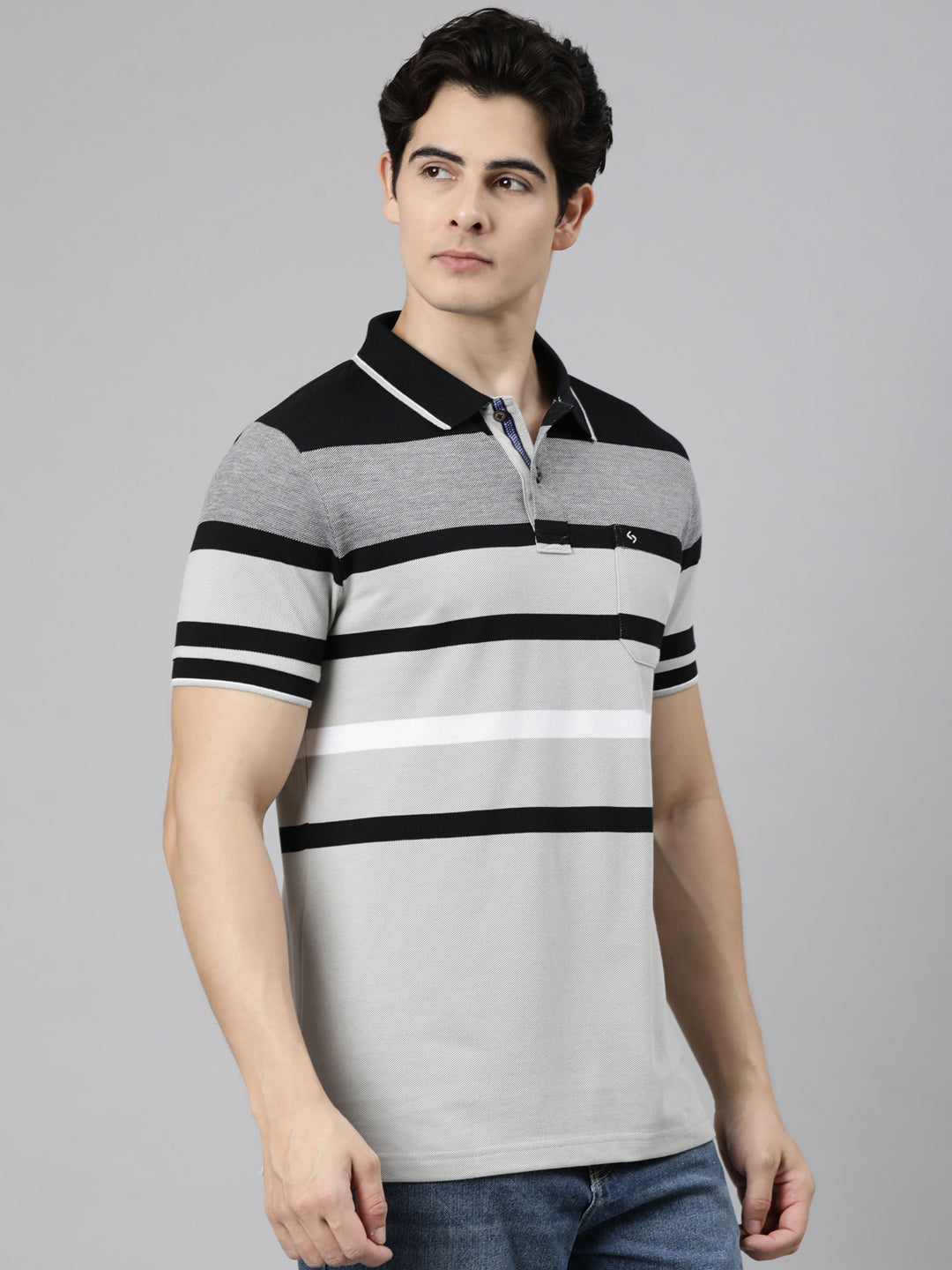 Classic Polo Men's Half Sleeve Multicolor Polo Neck Slim Fit Striped Cotton Blend T-Shirt | LTS-169 SF P.R