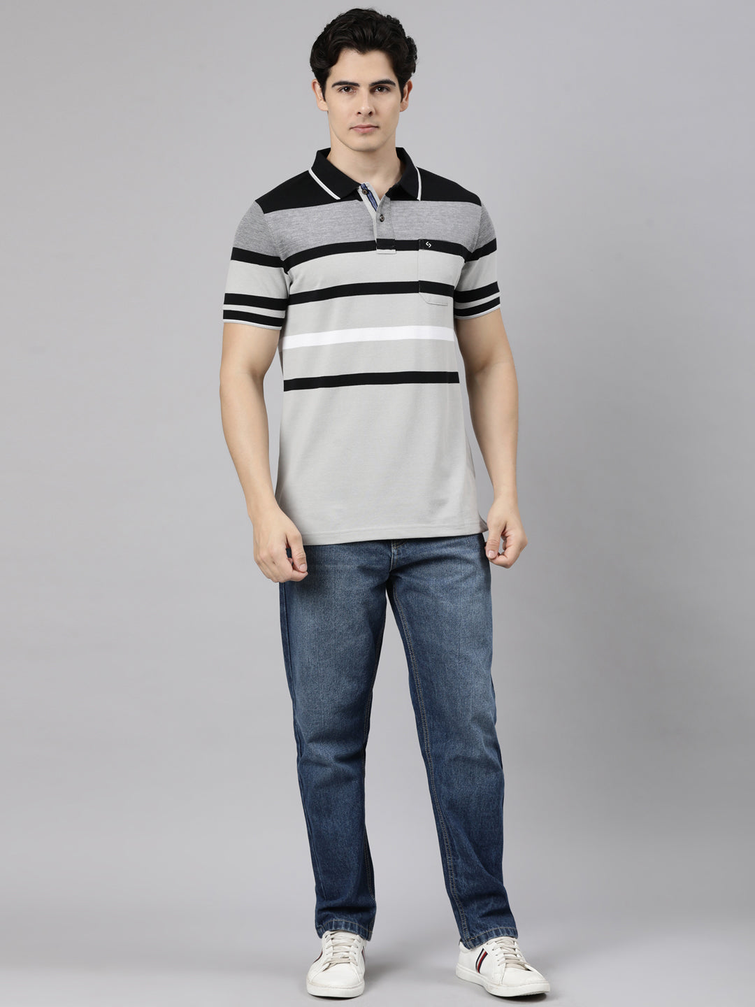 Classic Polo Men's Half Sleeve Multicolor Polo Neck Slim Fit Striped Cotton Blend T-Shirt | LTS-169 SF P.R