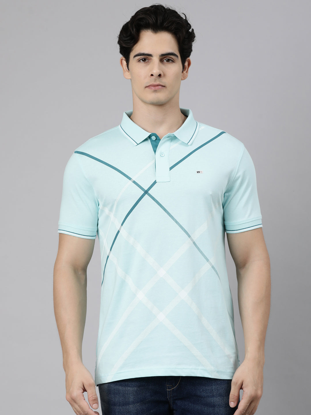 Classic Polo Men's Half Sleeve Light Green Polo Neck Slim Fit Printed Cotton Blend T-Shirt | LTS-FSH - 134 B SF P
