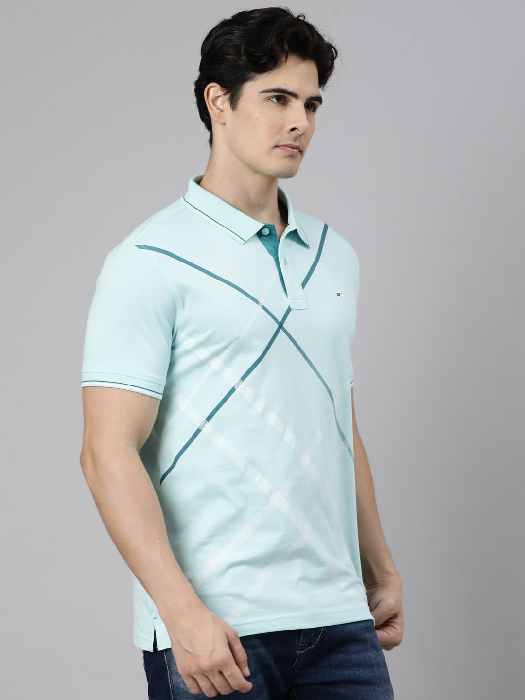 Classic Polo Men's Half Sleeve Light Green Polo Neck Slim Fit Printed Cotton Blend T-Shirt | LTS-FSH - 134 B SF P